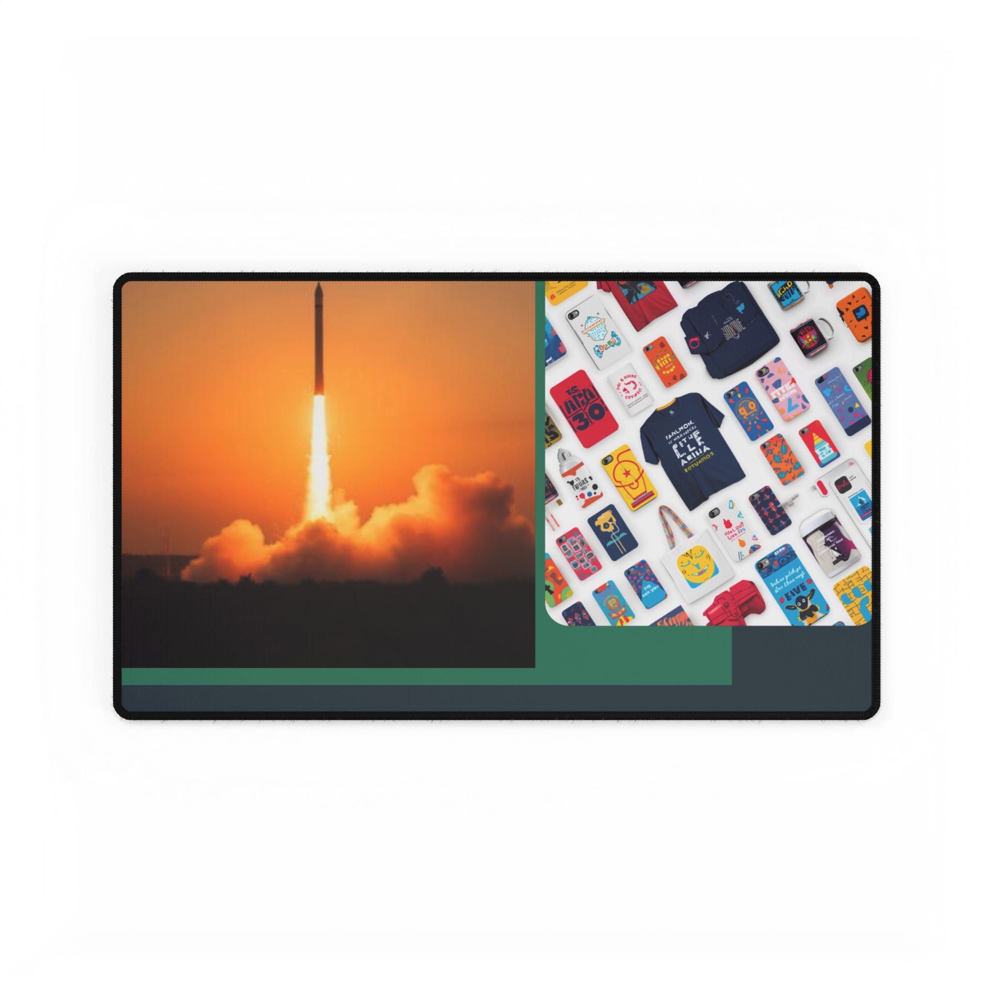 Rocket Launch & Tech Pattern Desk Mat — Large Gaming Mousepad for Office, Streamers & Space Enthusiasts