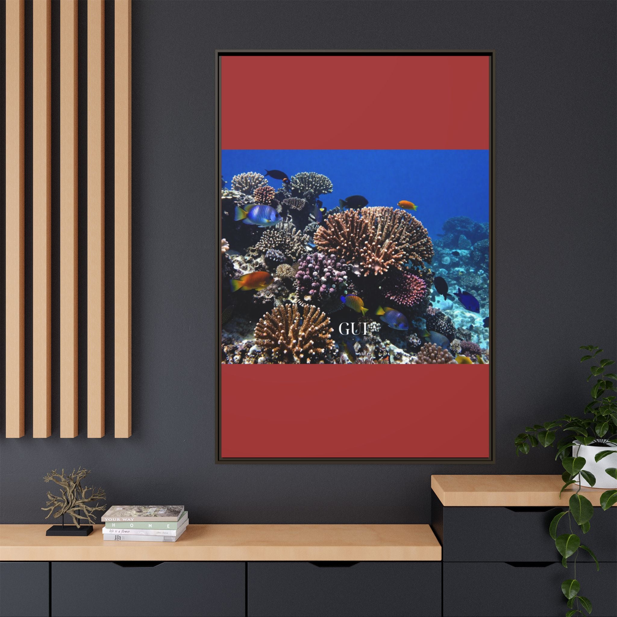 Framed Coral Reef Matte Canvas Wall Art — Tropical Ocean Photography Print
