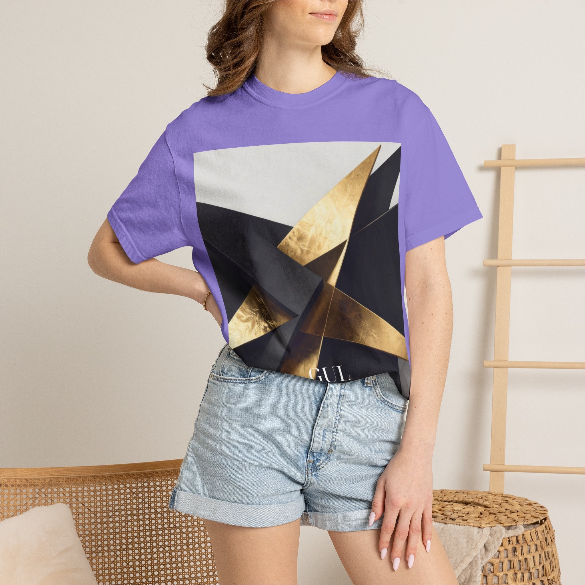 Graphic T-Shirt — Modern Gold Abstract & Mountain Photo Print