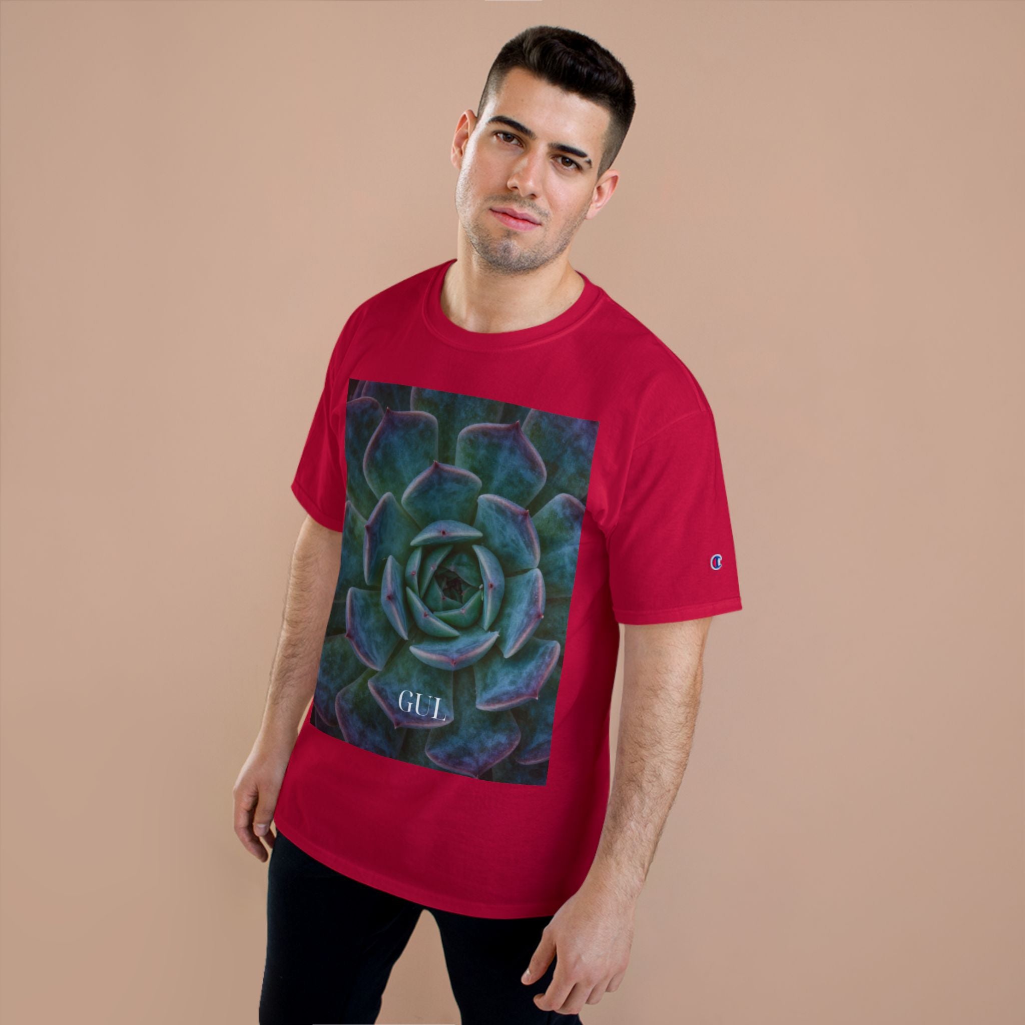 Champion Graphic T‑Shirt — Succulent & Pyramid Photo Print Tee