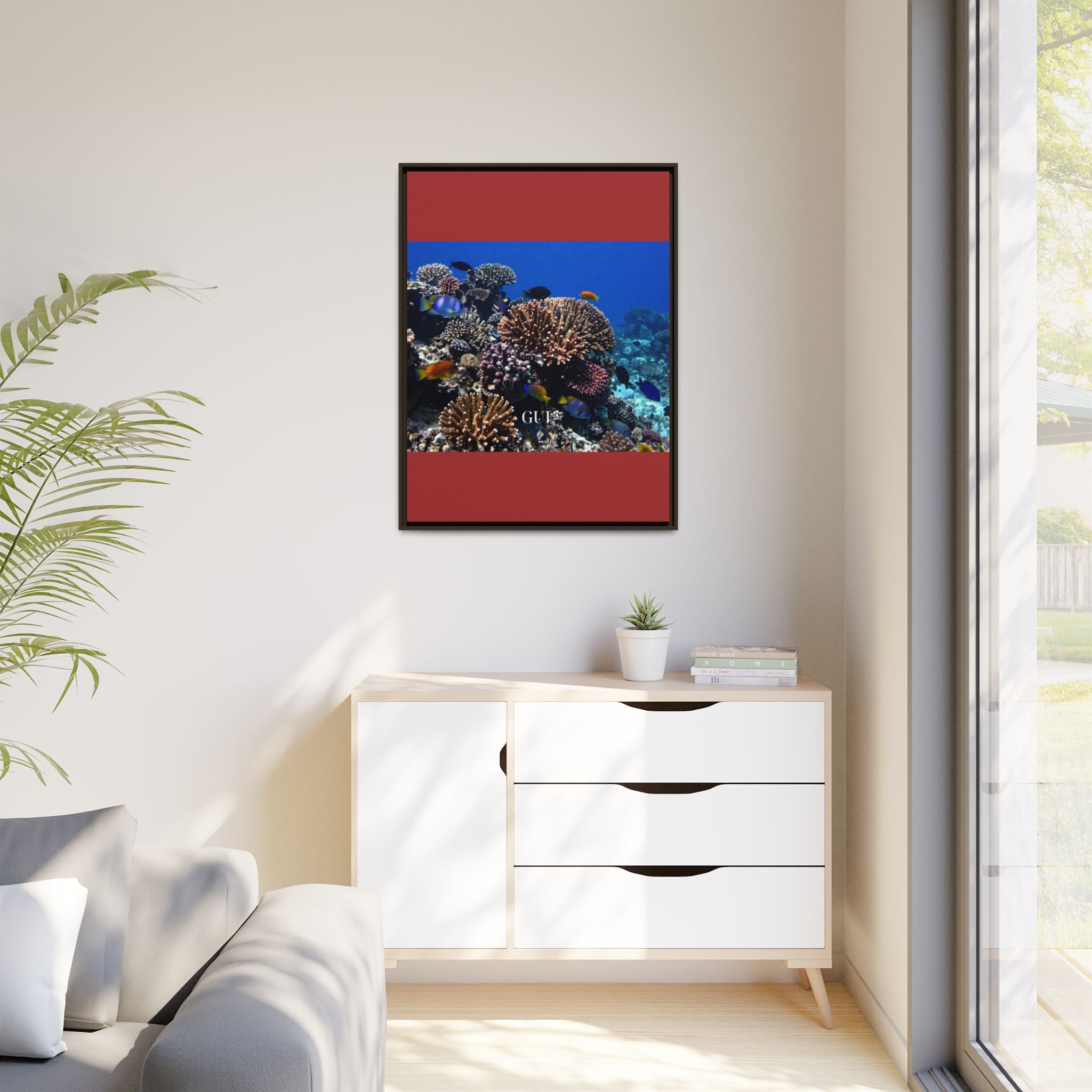Framed Coral Reef Matte Canvas Wall Art — Tropical Ocean Photography Print