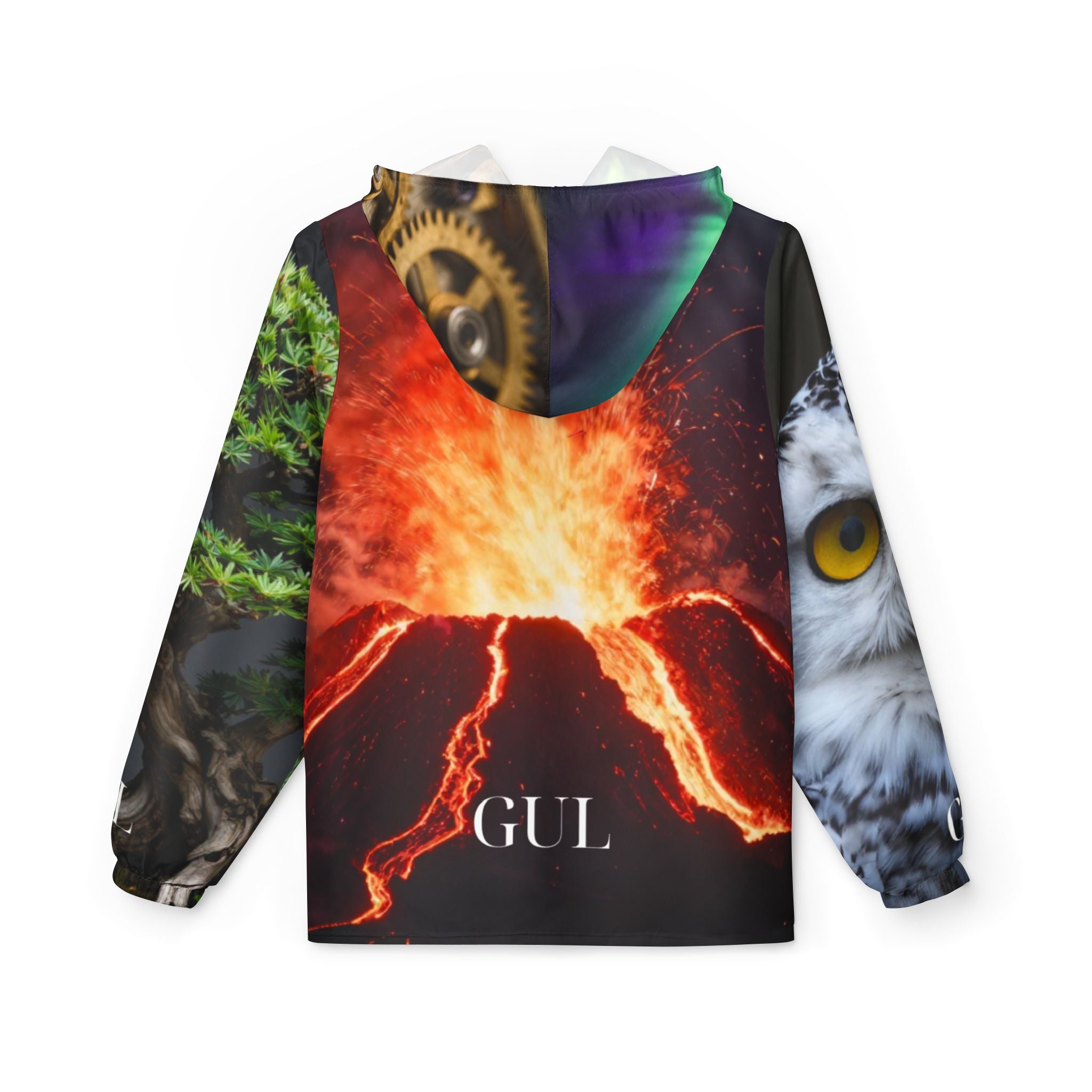 Nature Montage Windbreaker Jacket – Owl, Polar Bear & Volcano All-Over Print