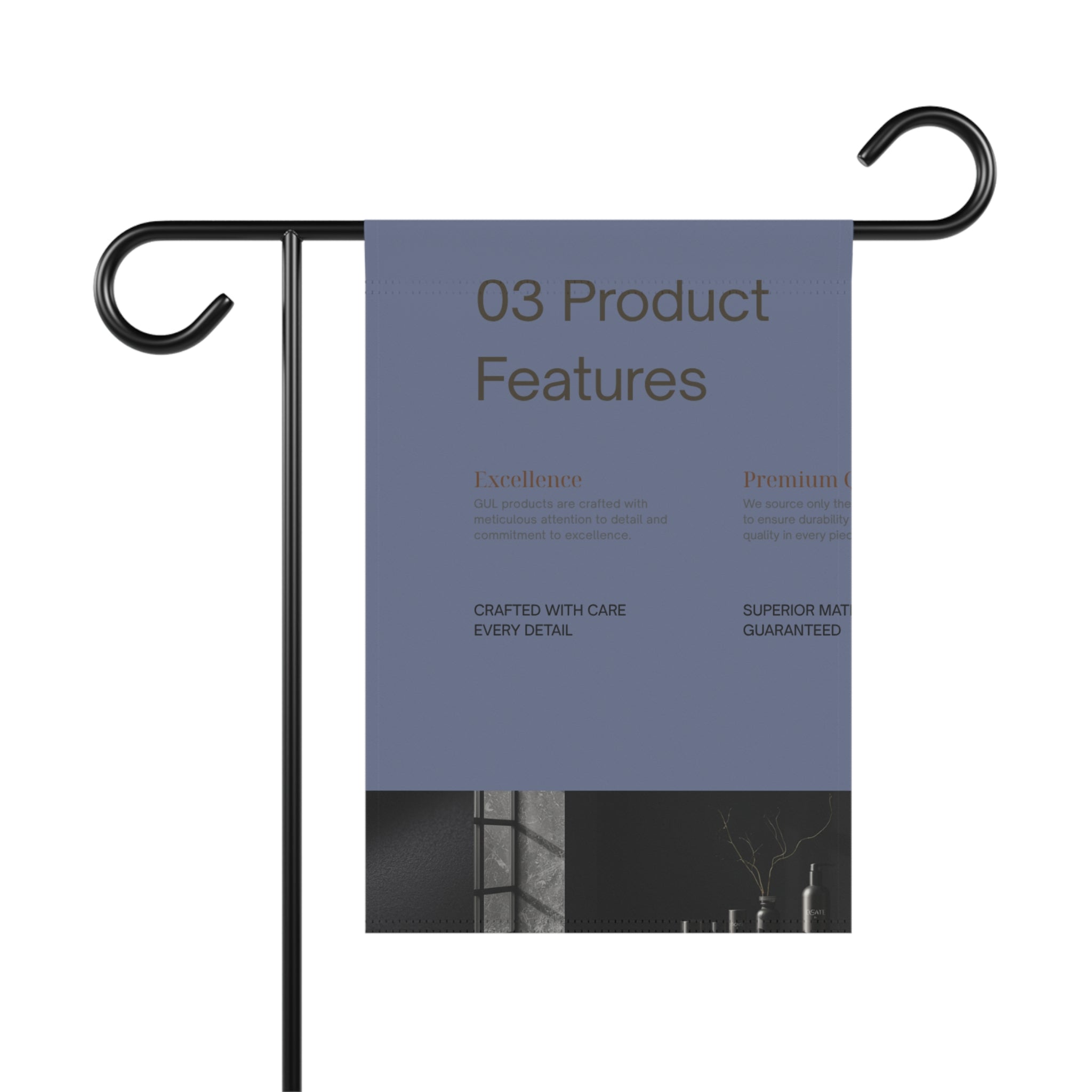 Garden Flag — Minimalist "03 Product Features" Decorative Garden & House Banner