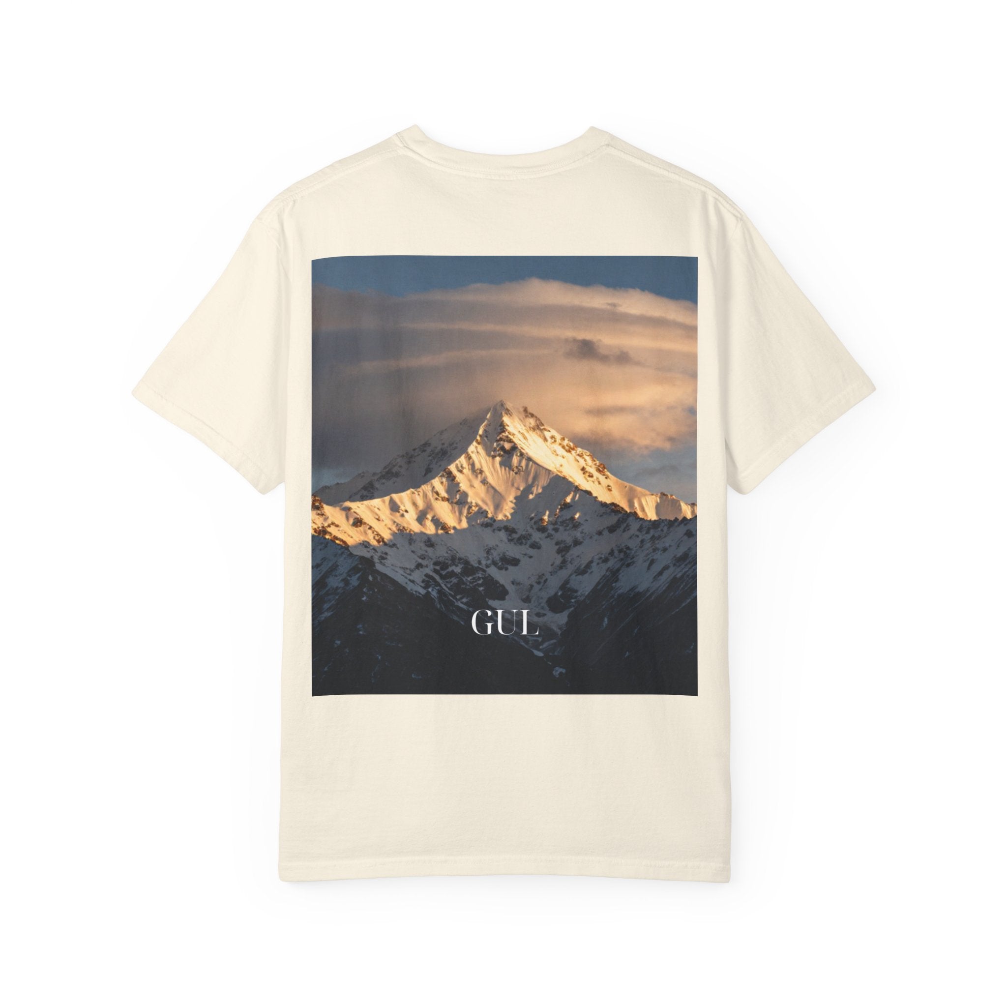 Graphic T-Shirt — Modern Gold Abstract & Mountain Photo Print
