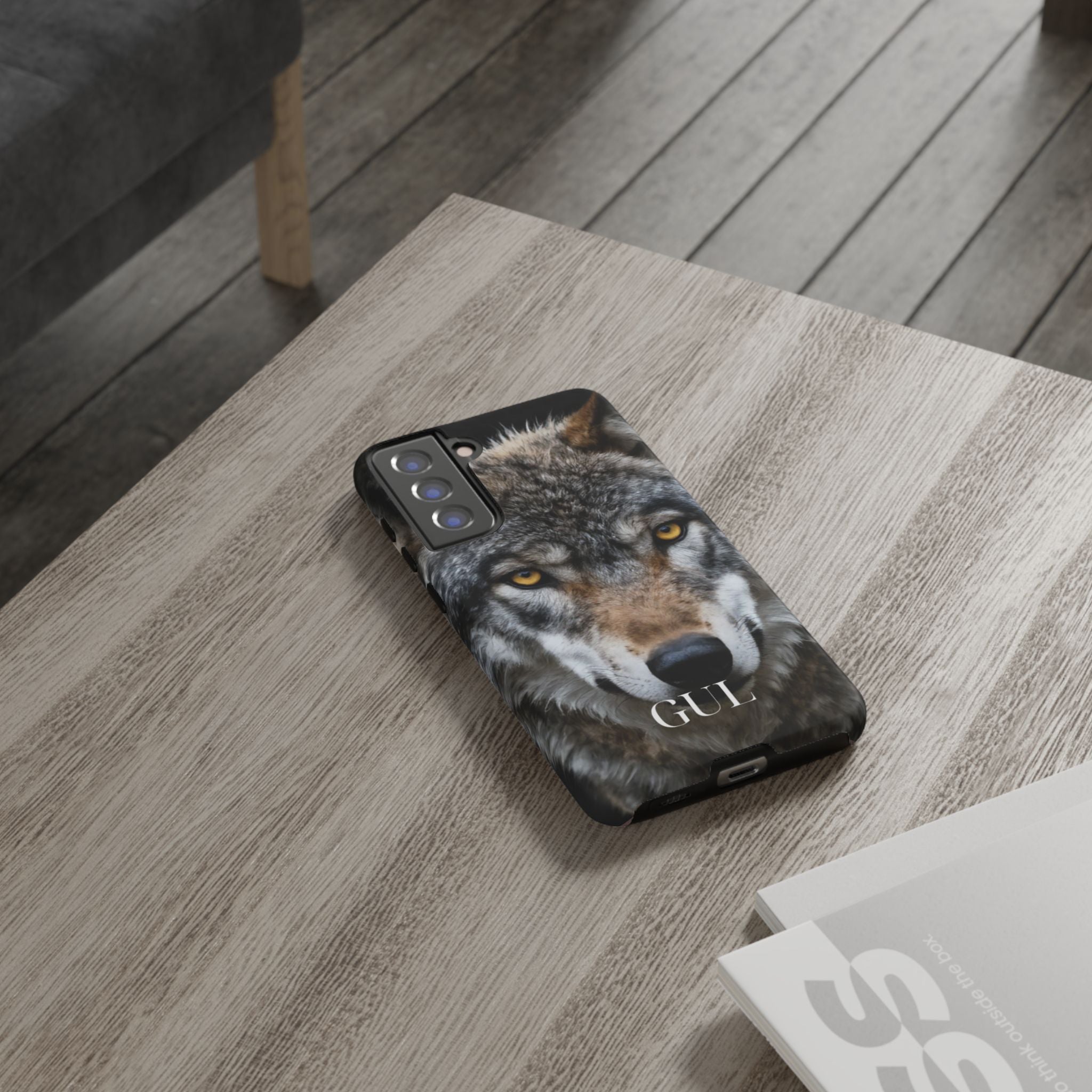 Wolf Eyes Phone Case — Fierce Wildlife iPhone Protective Case with ‘GUL’ Text