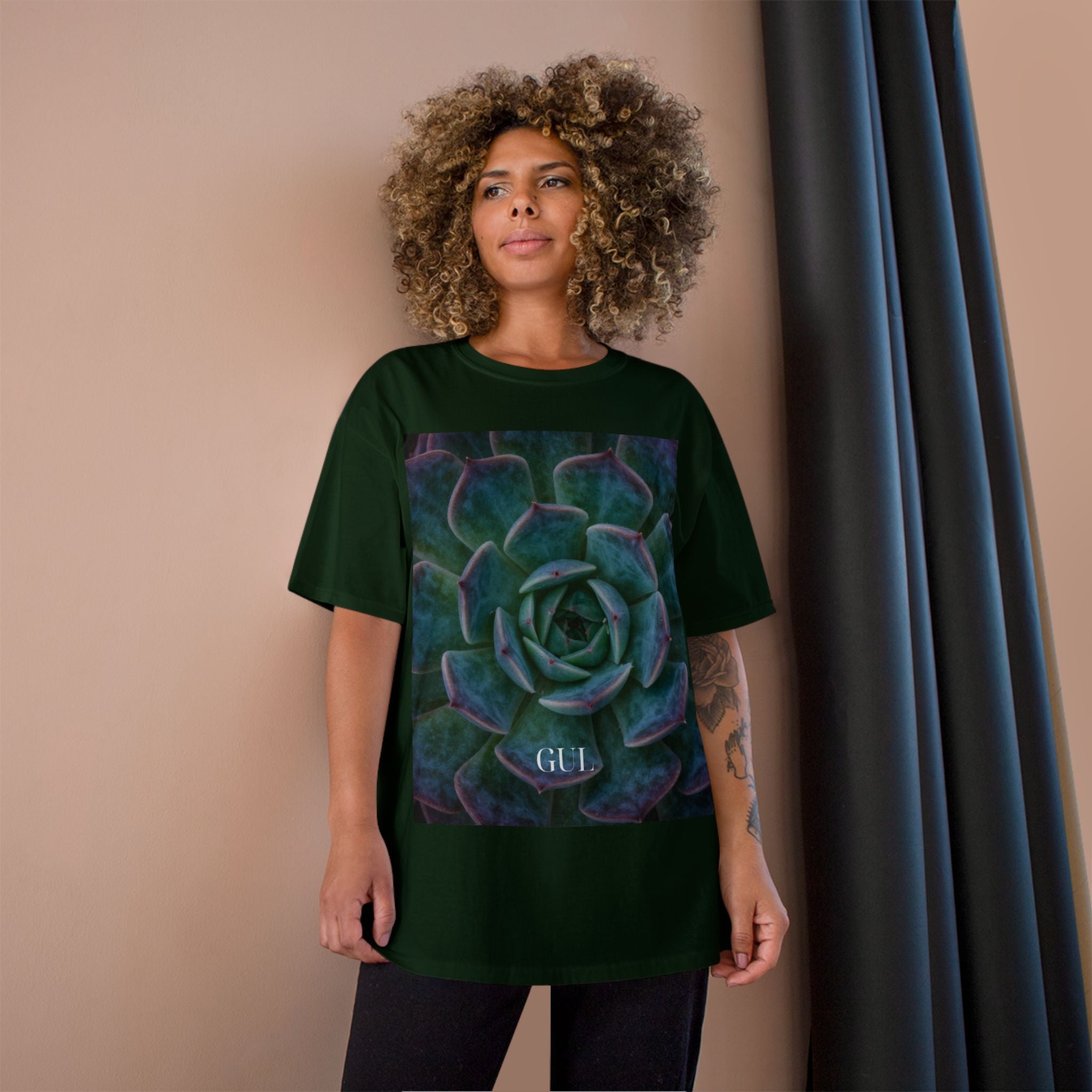 Champion Graphic T‑Shirt — Succulent & Pyramid Photo Print Tee