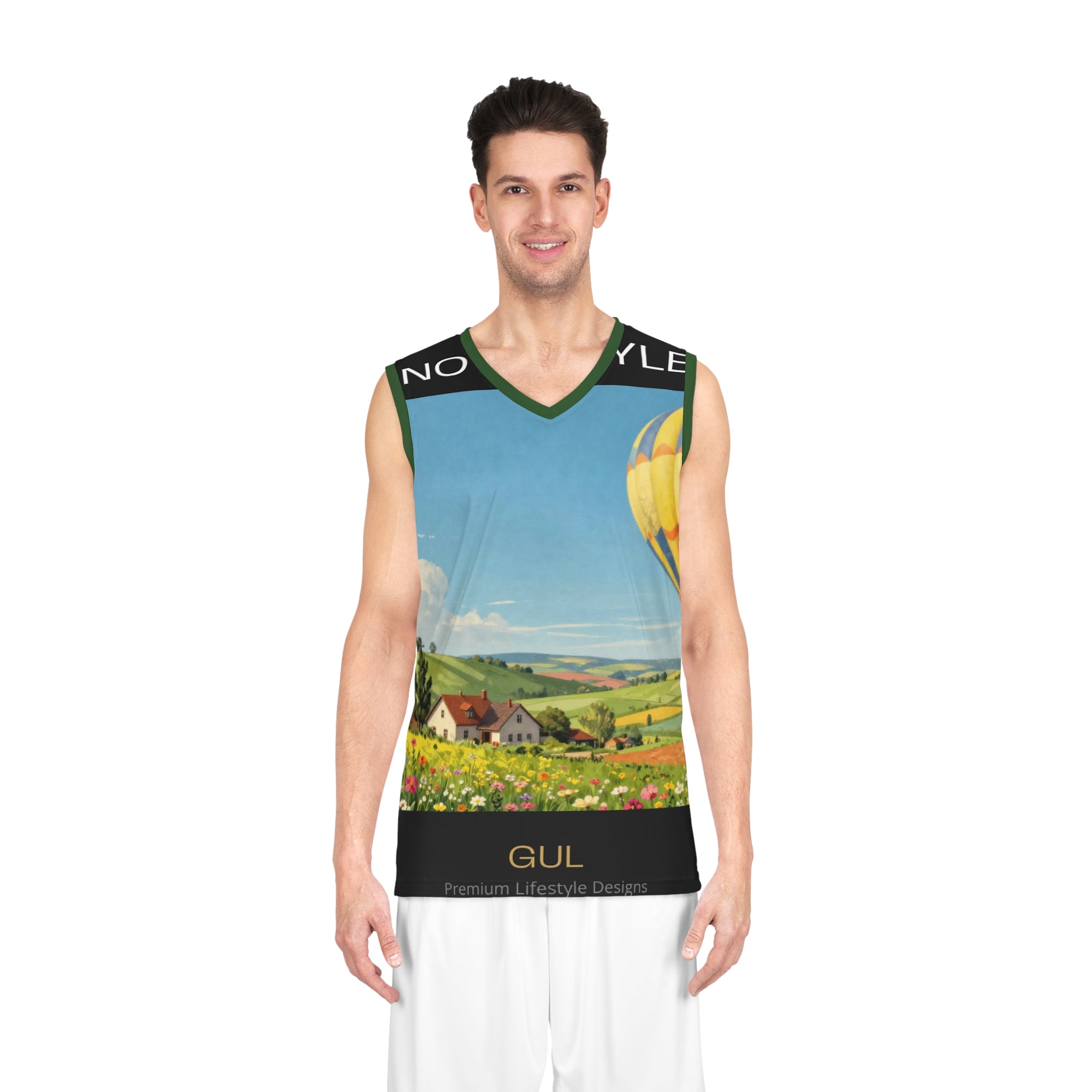 Scenic Hot Air Balloon & Bonsai All-Over Print Basketball Jersey