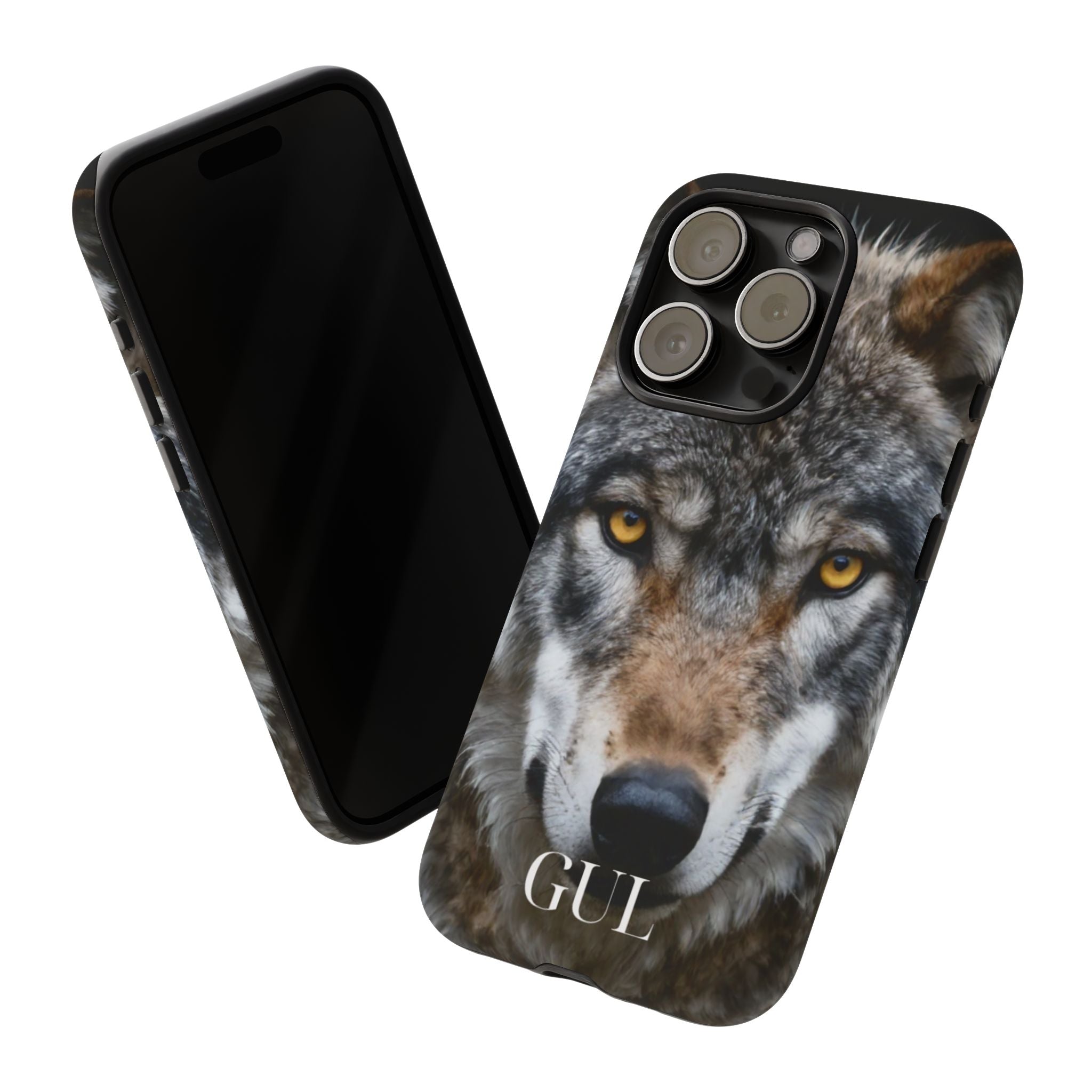 Wolf Eyes Phone Case — Fierce Wildlife iPhone Protective Case with ‘GUL’ Text