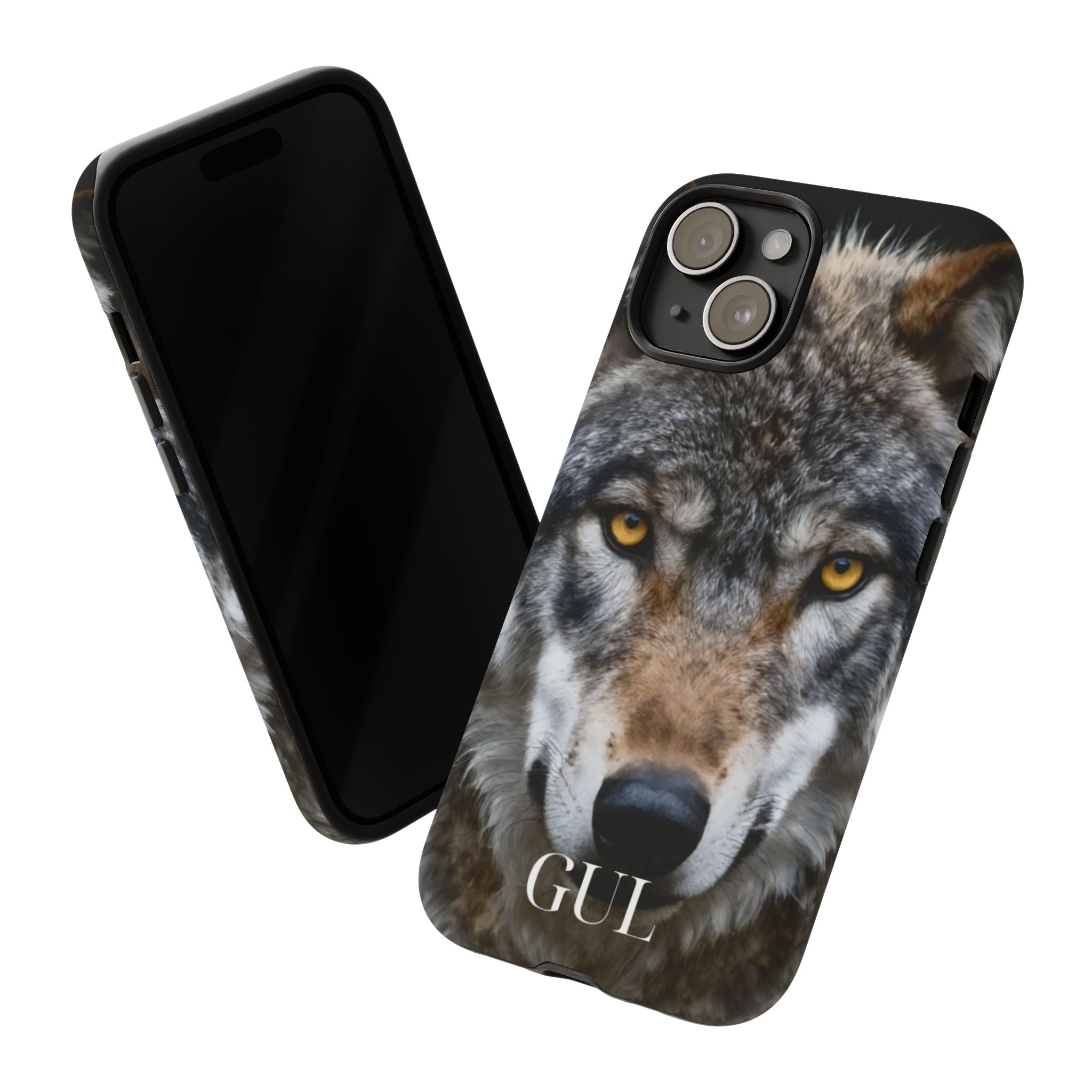 Wolf Eyes Phone Case — Fierce Wildlife iPhone Protective Case with ‘GUL’ Text