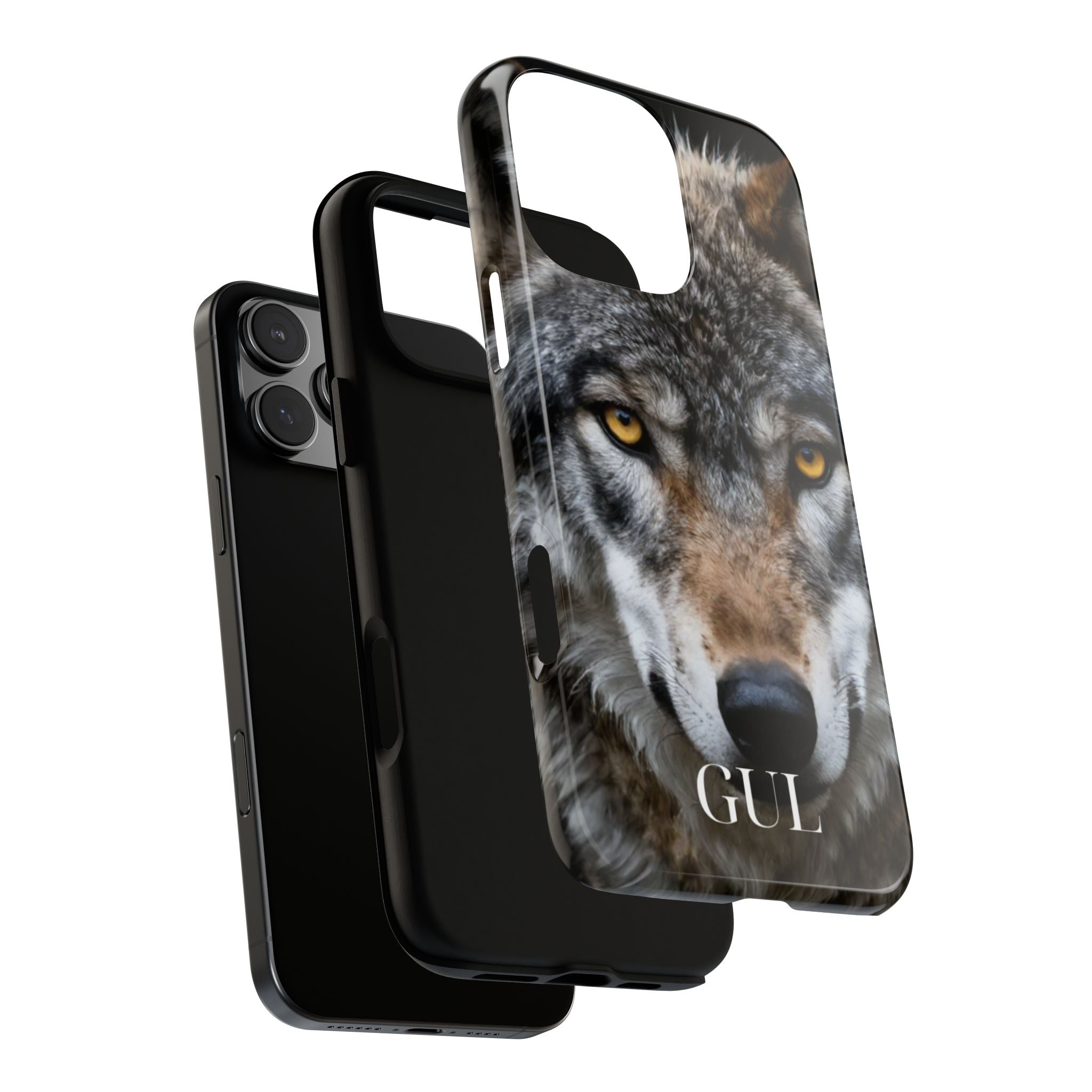 Wolf Eyes Phone Case — Fierce Wildlife iPhone Protective Case with ‘GUL’ Text