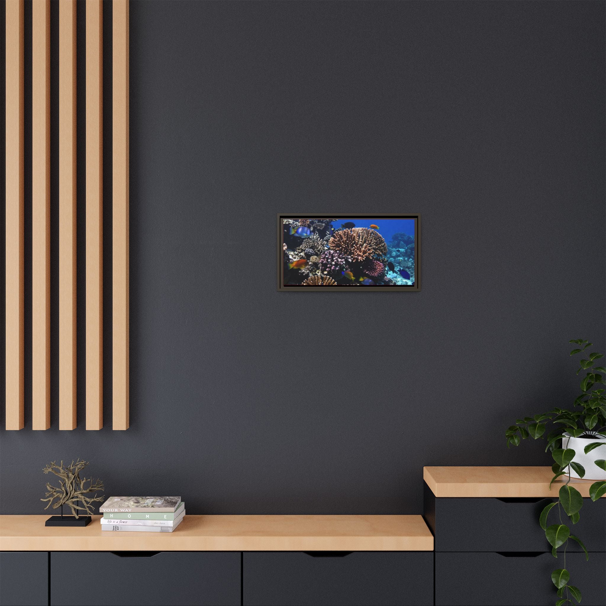 Framed Coral Reef Matte Canvas Wall Art — Tropical Ocean Photography Print