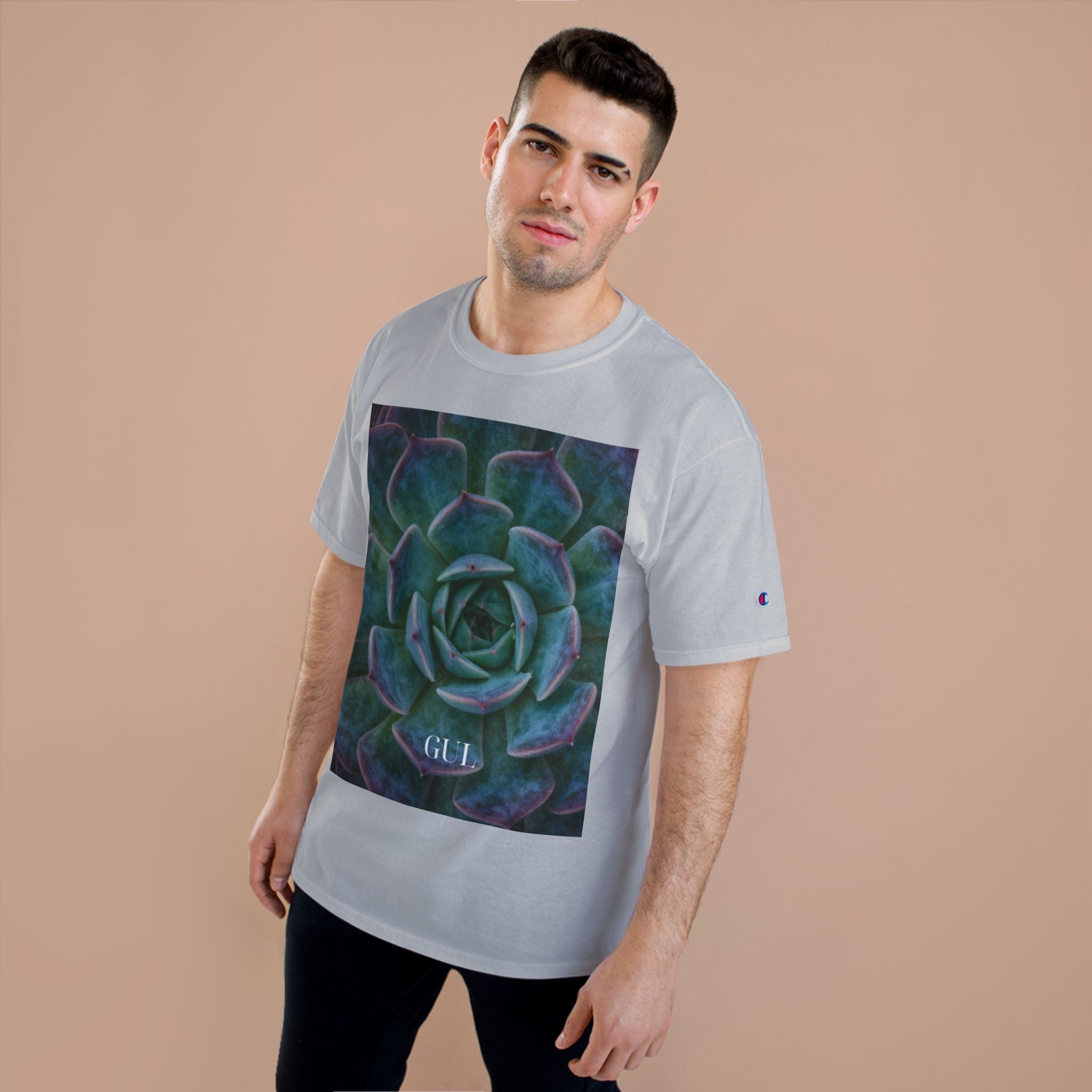 Champion Graphic T‑Shirt — Succulent & Pyramid Photo Print Tee