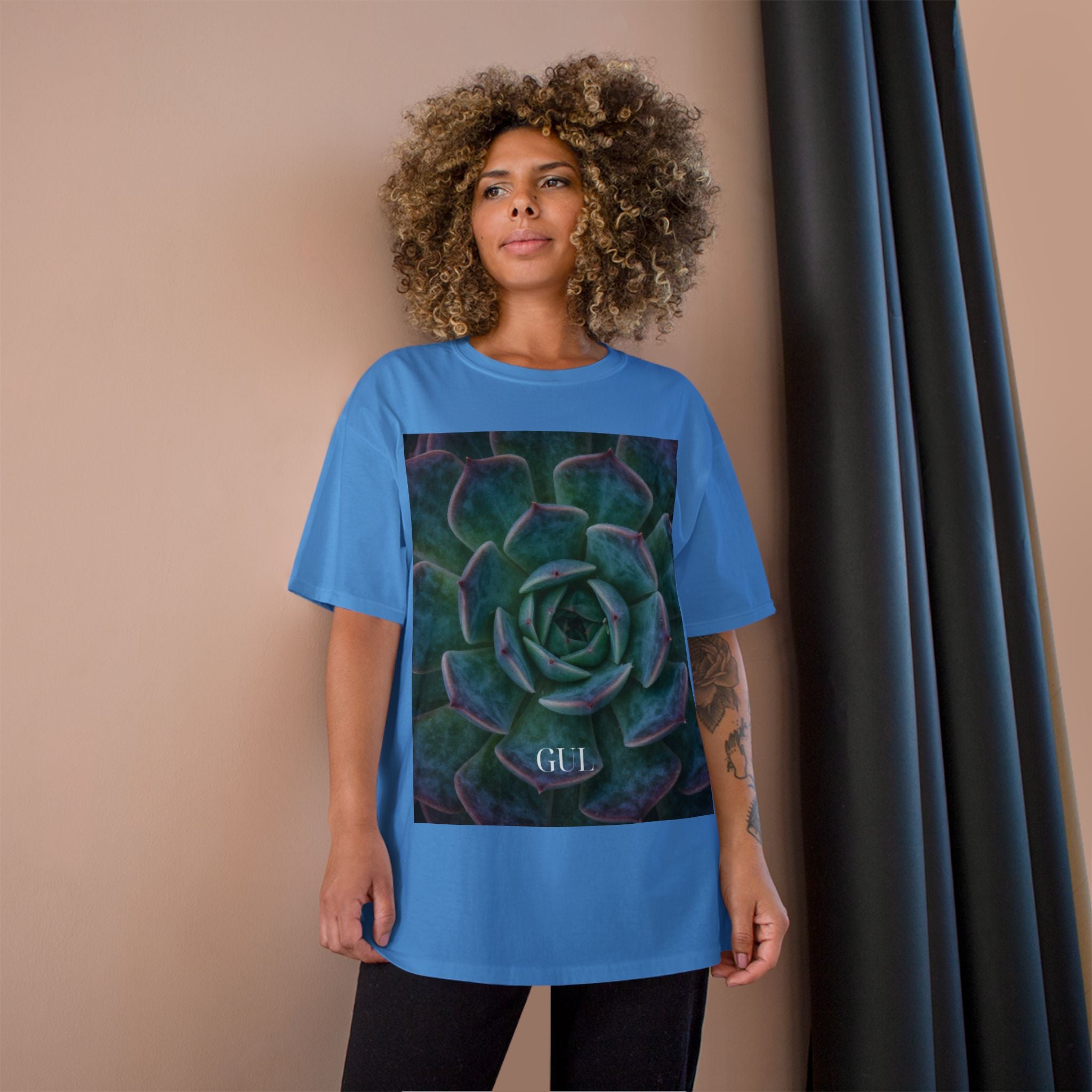 Champion Graphic T‑Shirt — Succulent & Pyramid Photo Print Tee