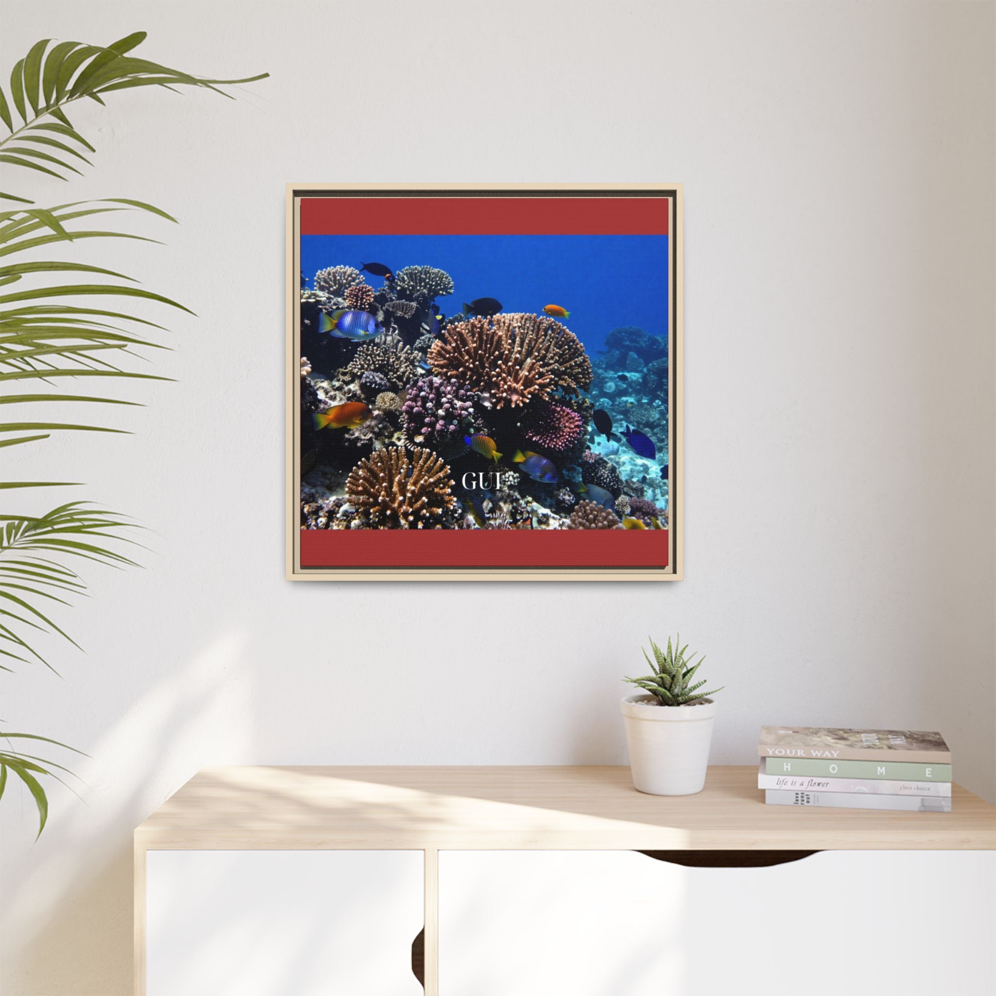 Framed Coral Reef Matte Canvas Wall Art — Tropical Ocean Photography Print