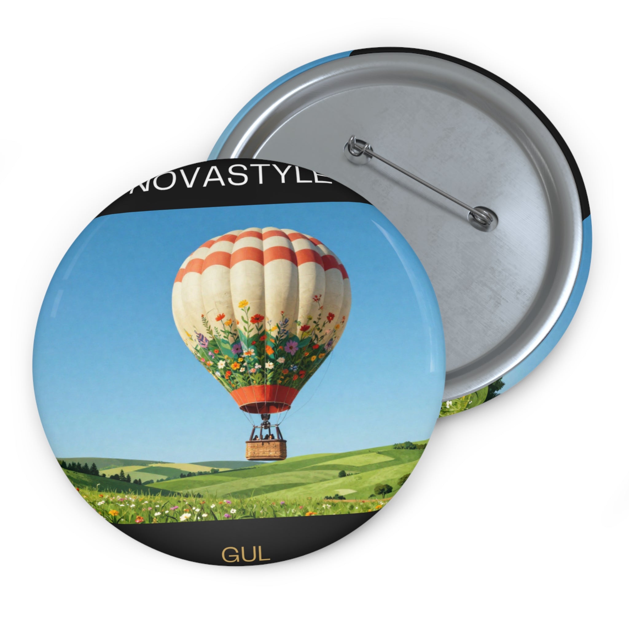Hot Air Balloon Pin Button — Scenic Vintage Travel Badge