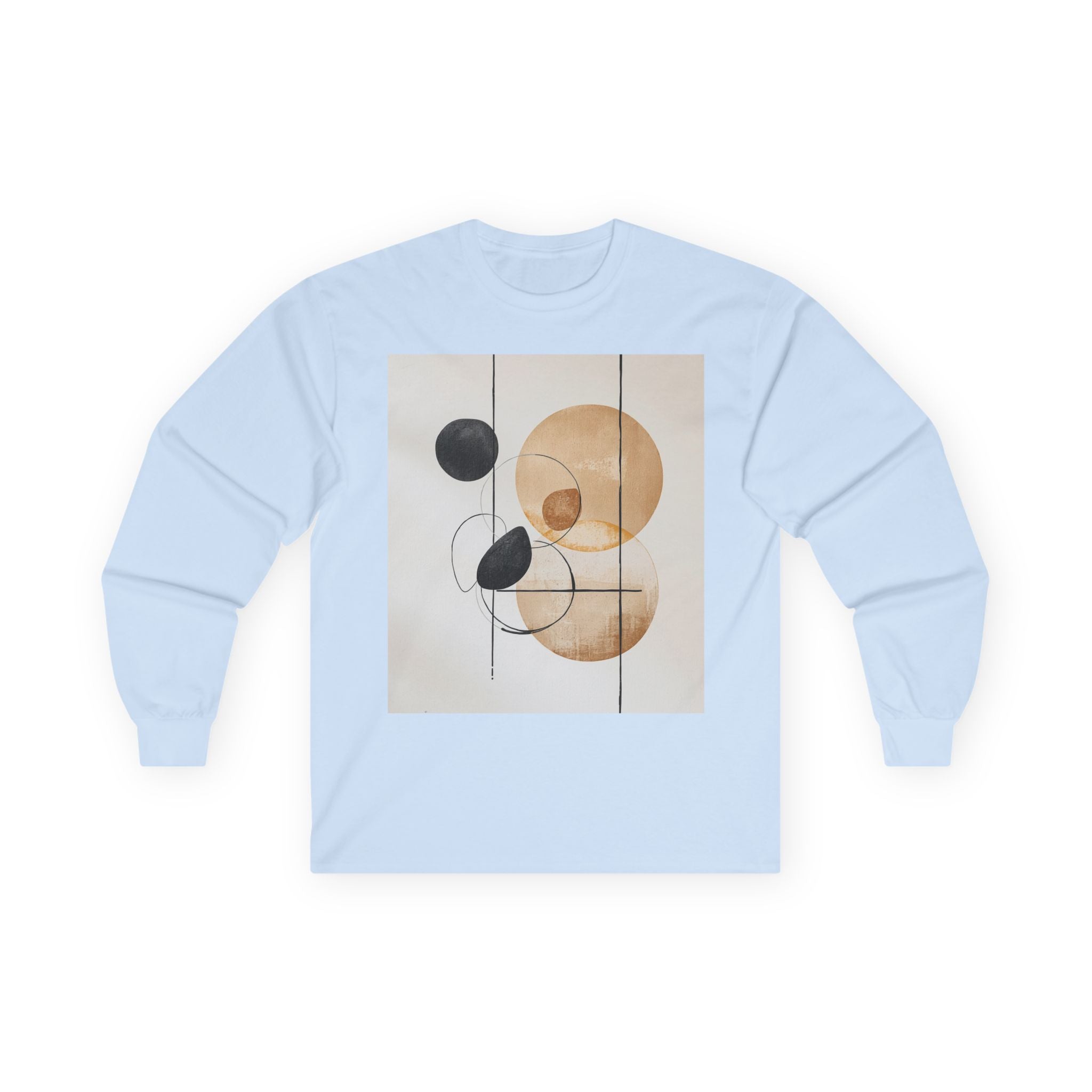 Abstract Geometric Art Long Sleeve Tee — Neutral Circle Composition