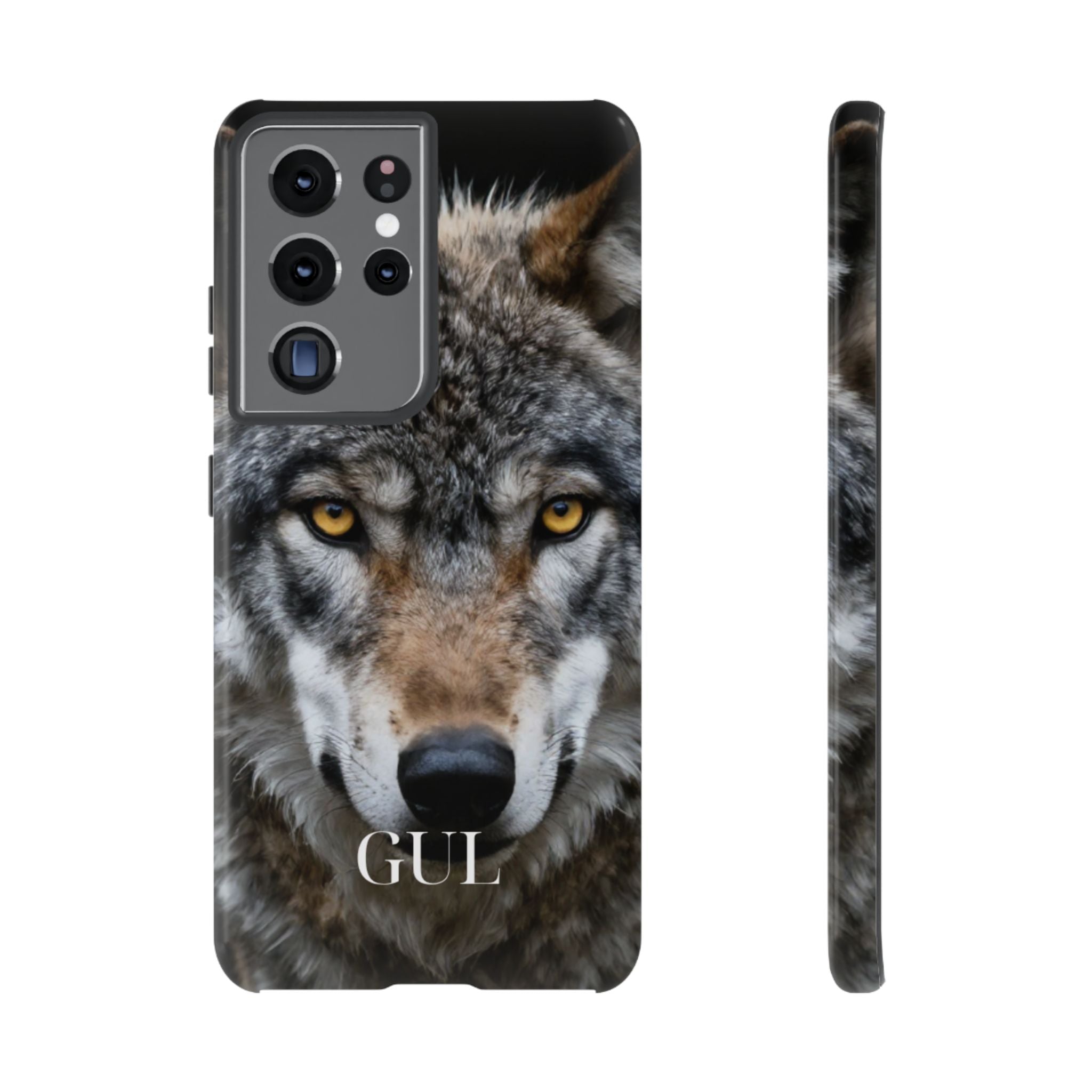 Wolf Eyes Phone Case — Fierce Wildlife iPhone Protective Case with ‘GUL’ Text