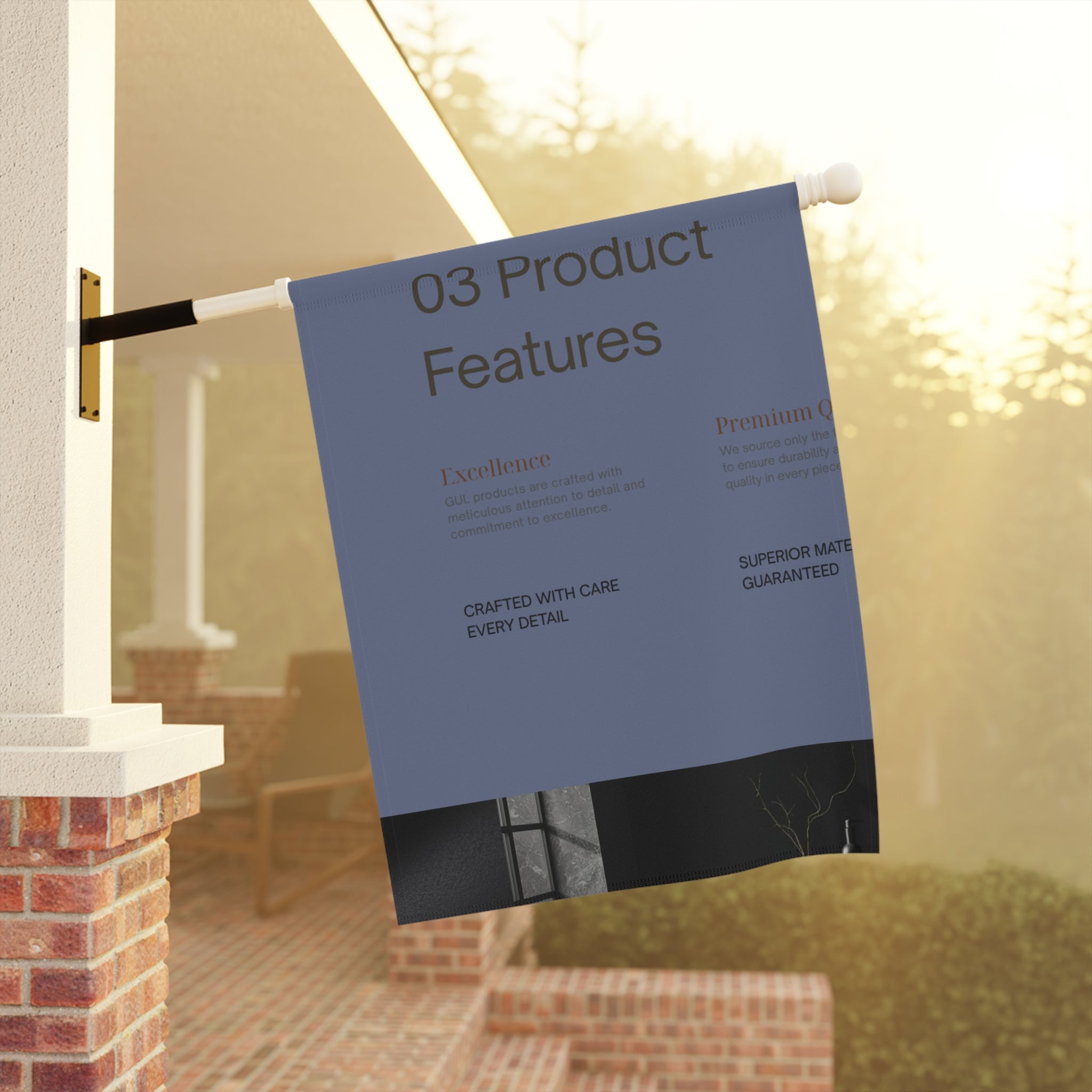 Garden Flag — Minimalist "03 Product Features" Decorative Garden & House Banner