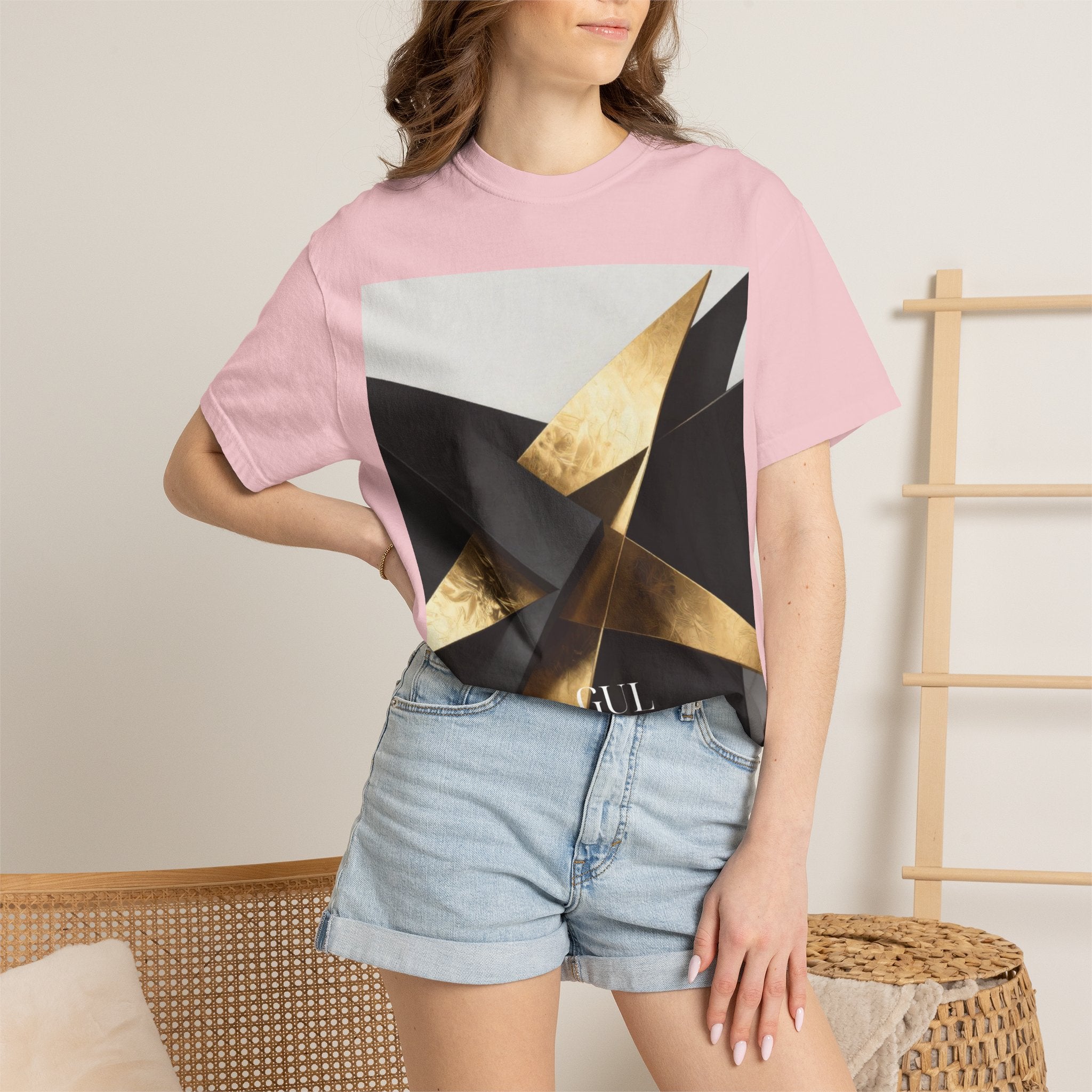 Graphic T-Shirt — Modern Gold Abstract & Mountain Photo Print