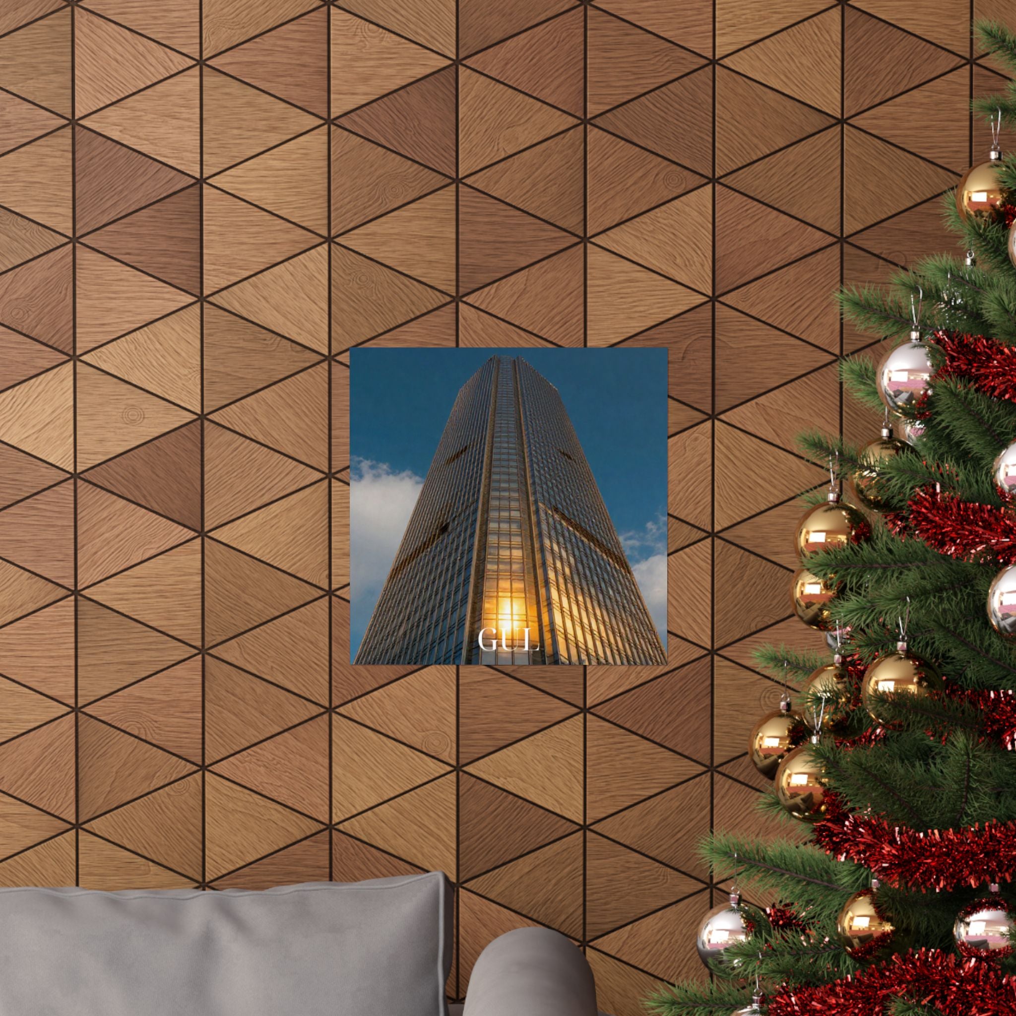 Skyscraper Sunset Matte Vertical Poster — Modern Architectural Wall Art ("GLL" Accent)
