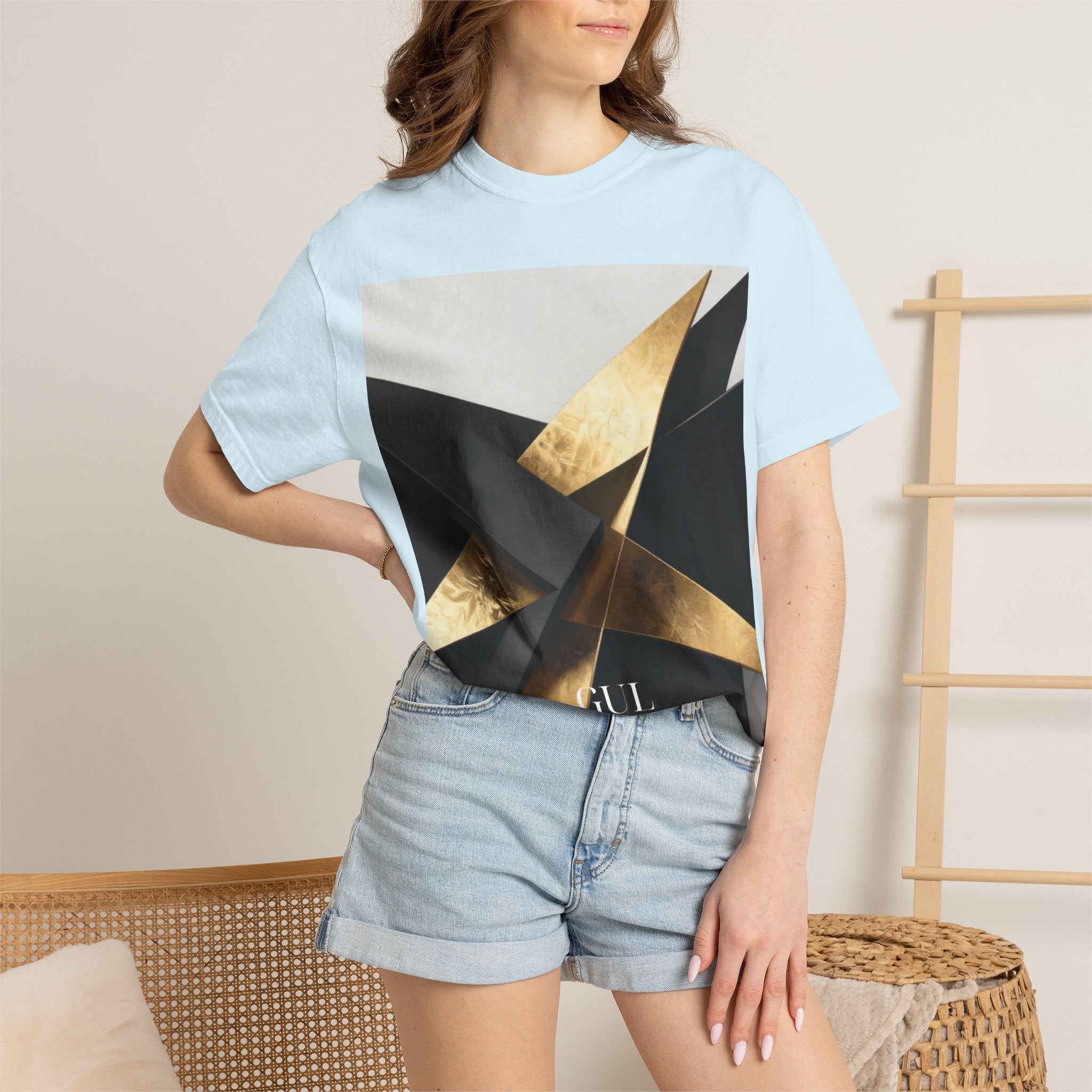 Graphic T-Shirt — Modern Gold Abstract & Mountain Photo Print