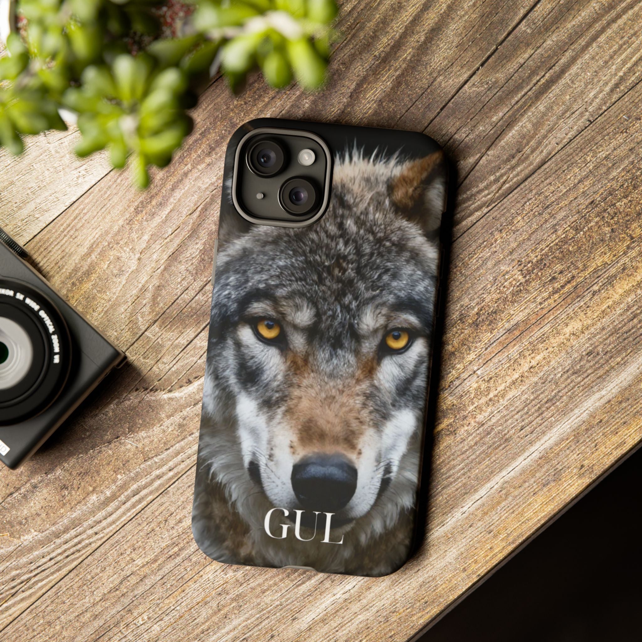 Wolf Eyes Phone Case — Fierce Wildlife iPhone Protective Case with ‘GUL’ Text
