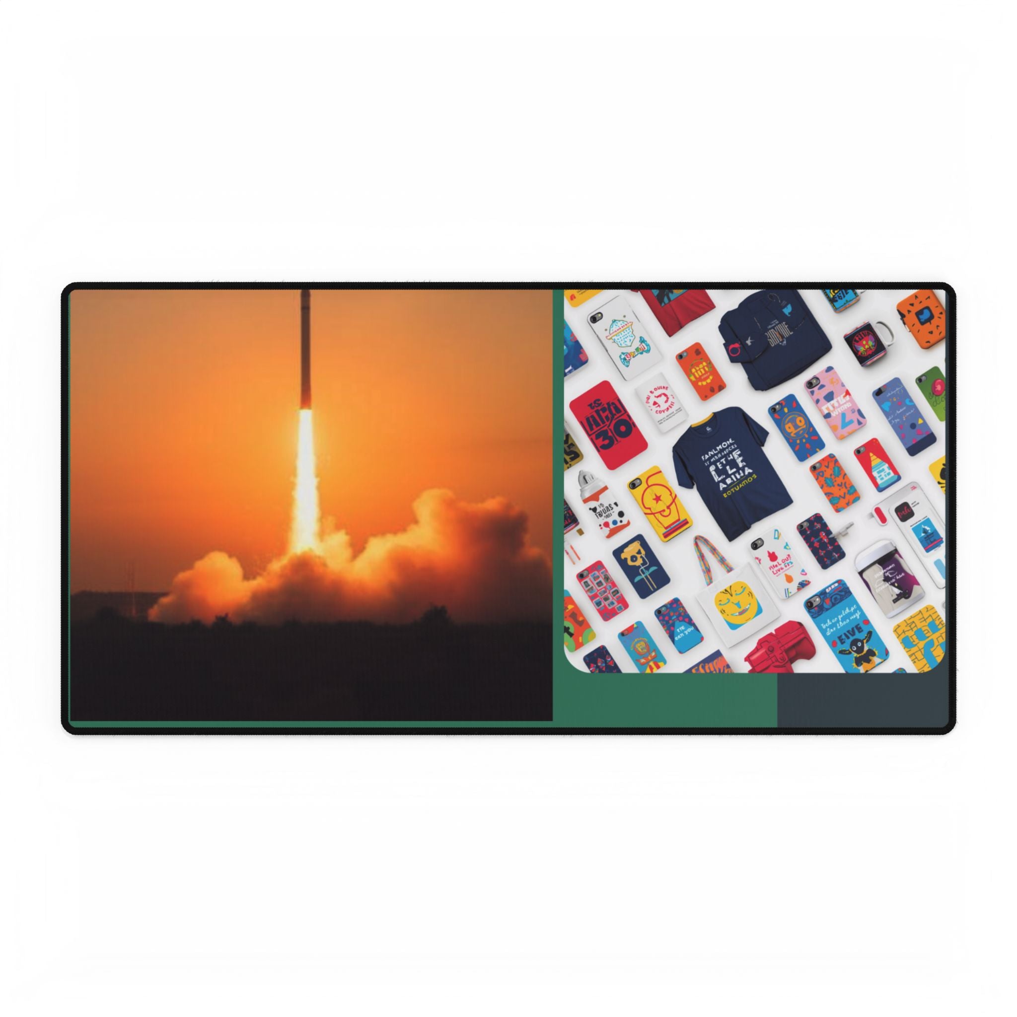 Rocket Launch & Tech Pattern Desk Mat — Large Gaming Mousepad for Office, Streamers & Space Enthusiasts
