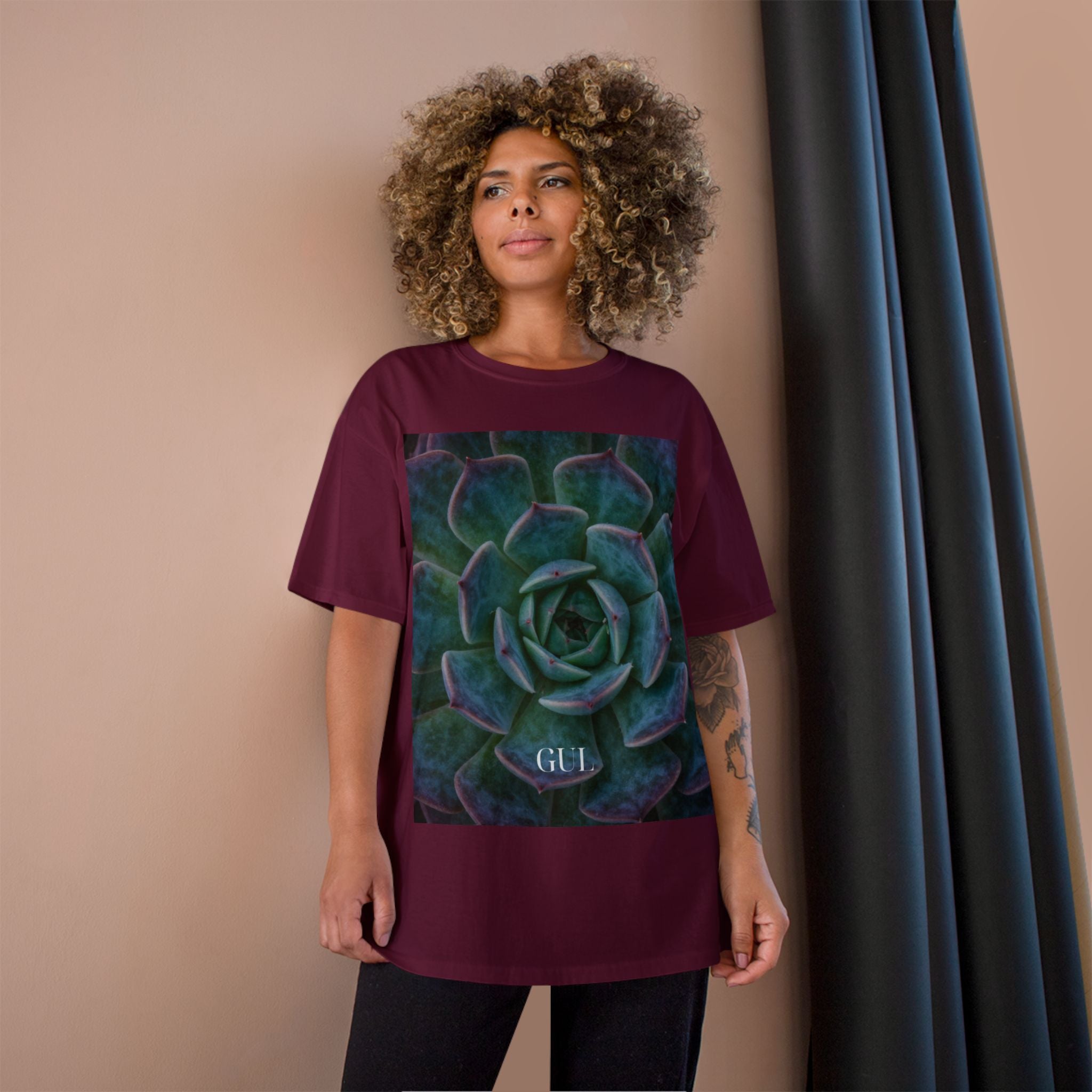 Champion Graphic T‑Shirt — Succulent & Pyramid Photo Print Tee