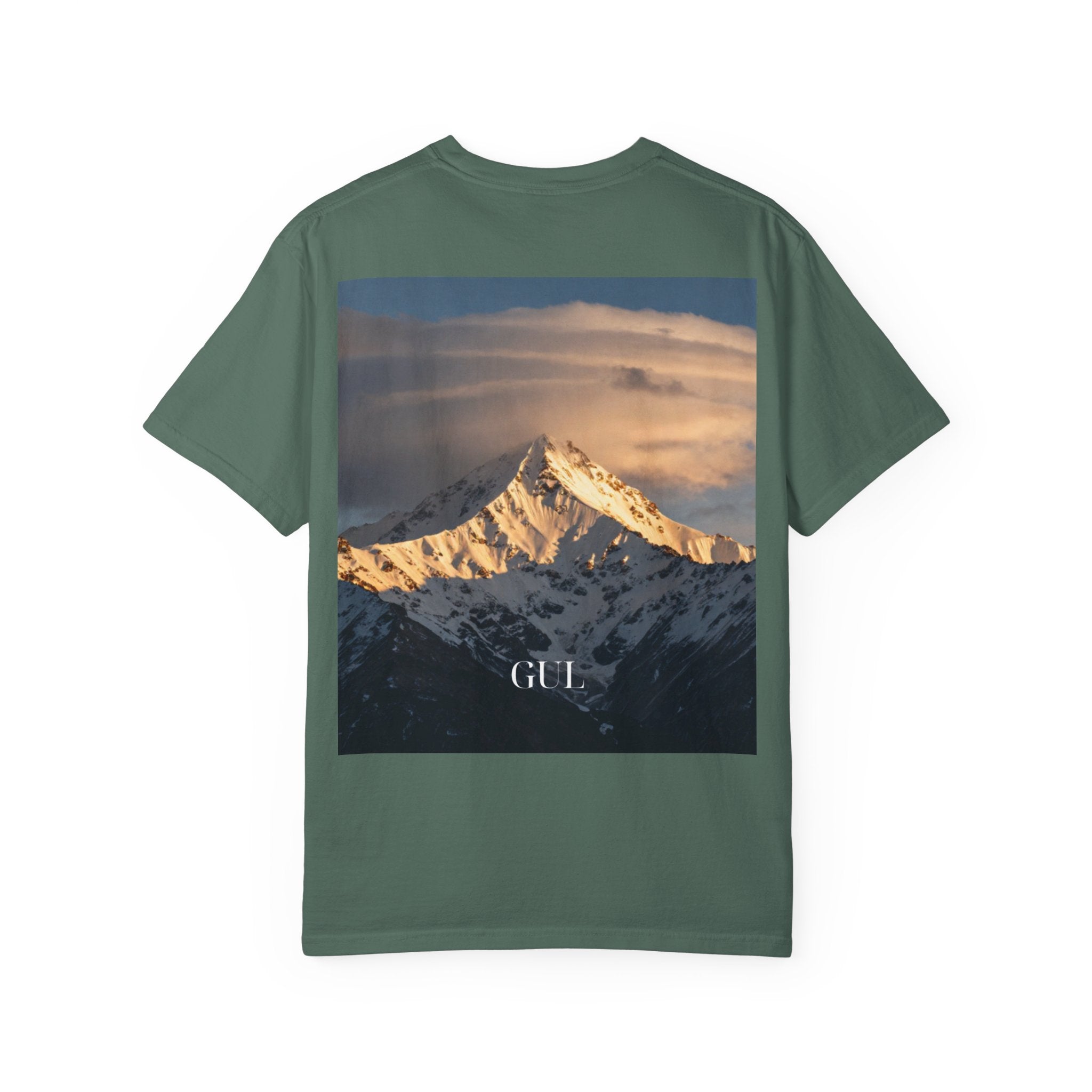 Graphic T-Shirt — Modern Gold Abstract & Mountain Photo Print