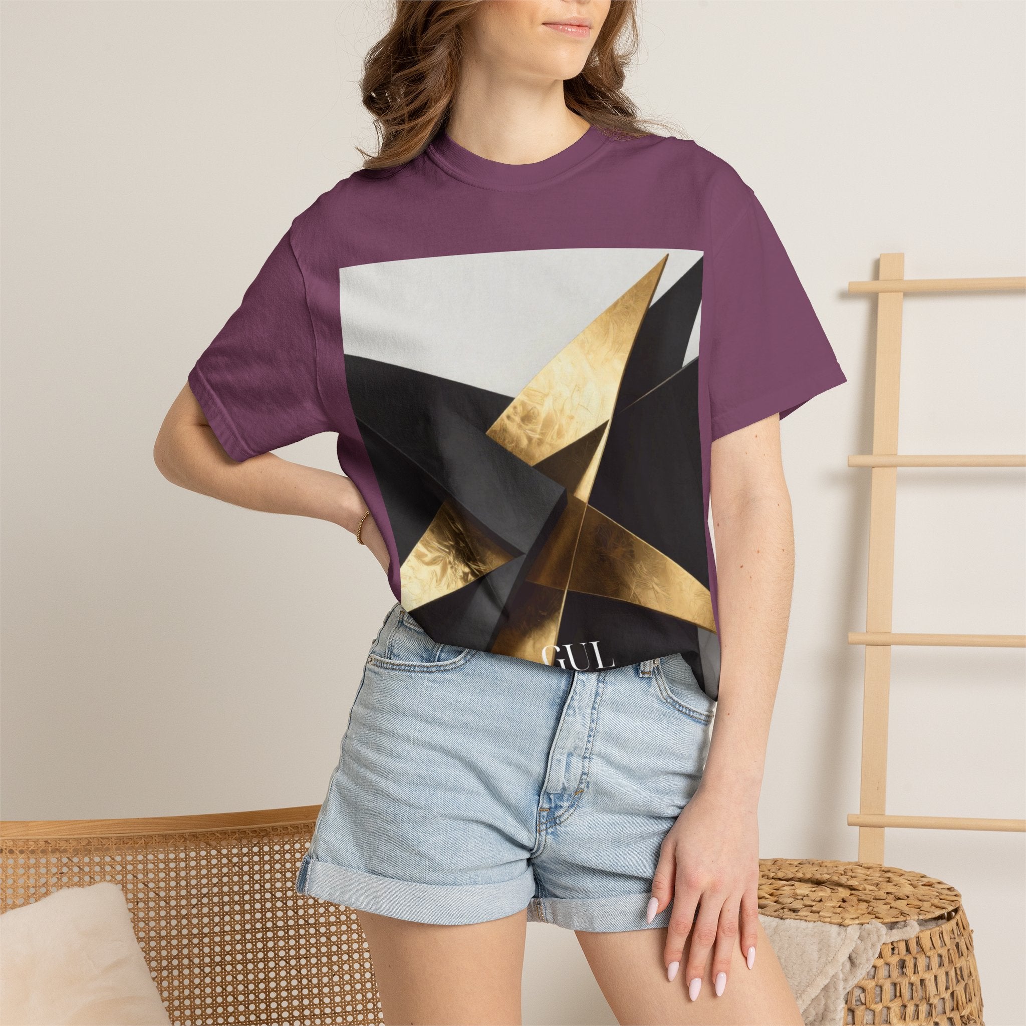 Graphic T-Shirt — Modern Gold Abstract & Mountain Photo Print