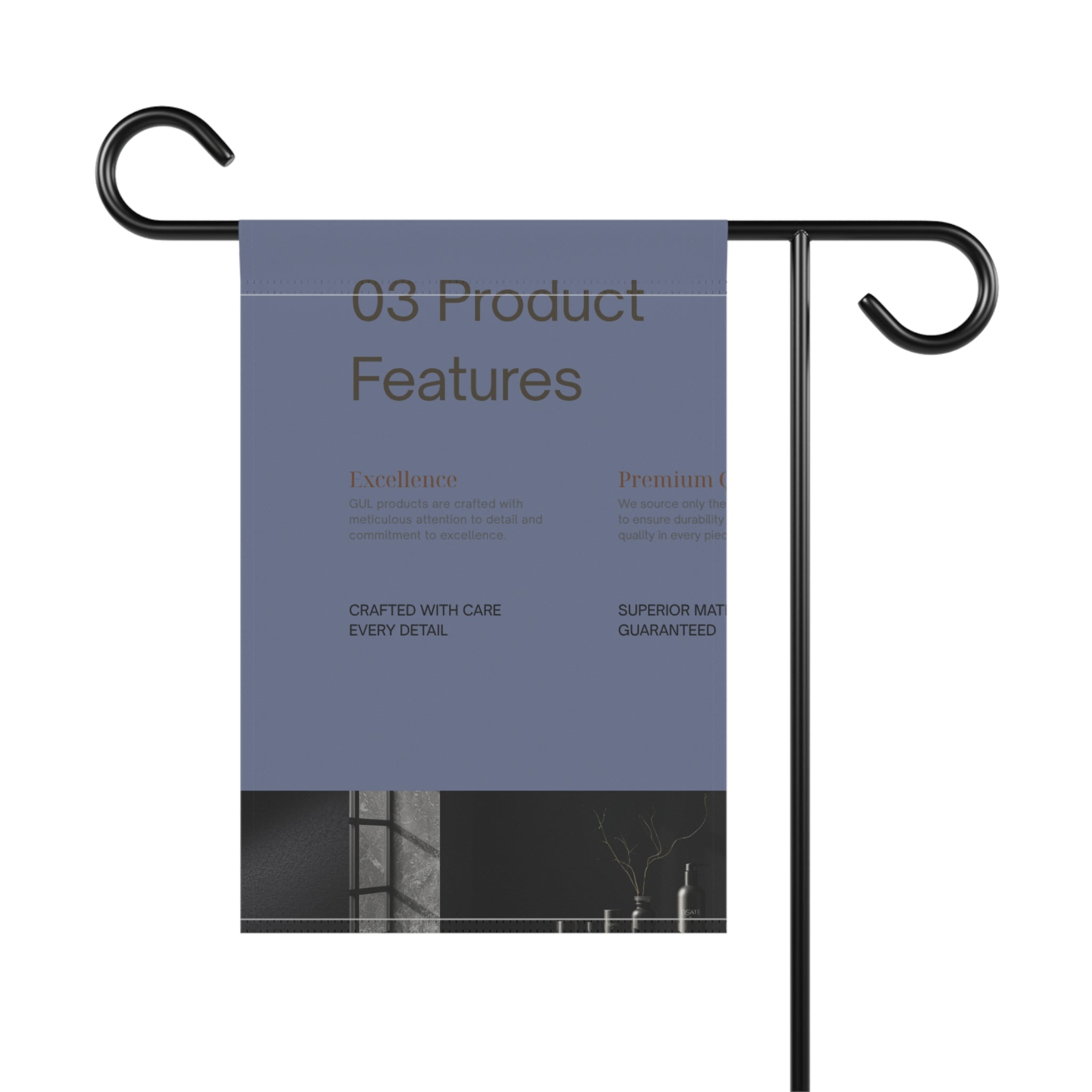 Garden Flag — Minimalist "03 Product Features" Decorative Garden & House Banner