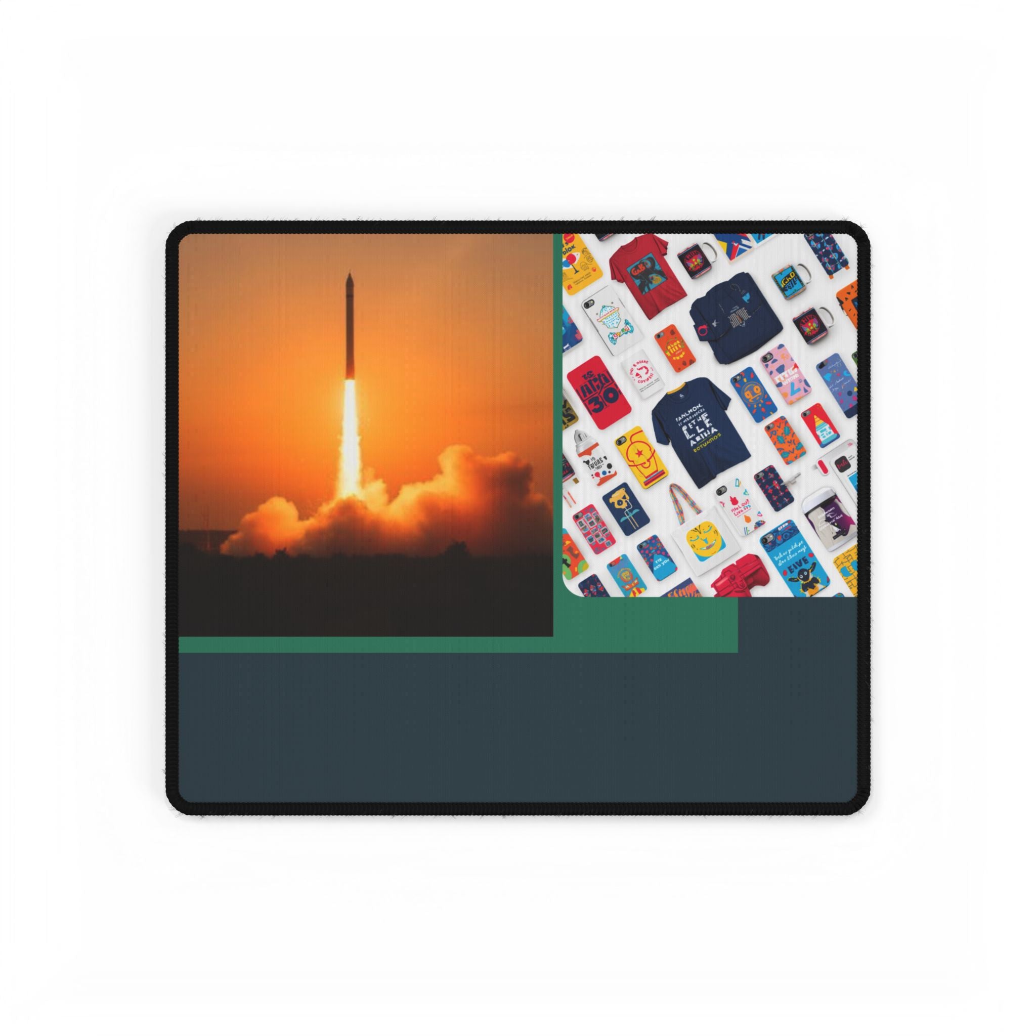 Rocket Launch & Tech Pattern Desk Mat — Large Gaming Mousepad for Office, Streamers & Space Enthusiasts