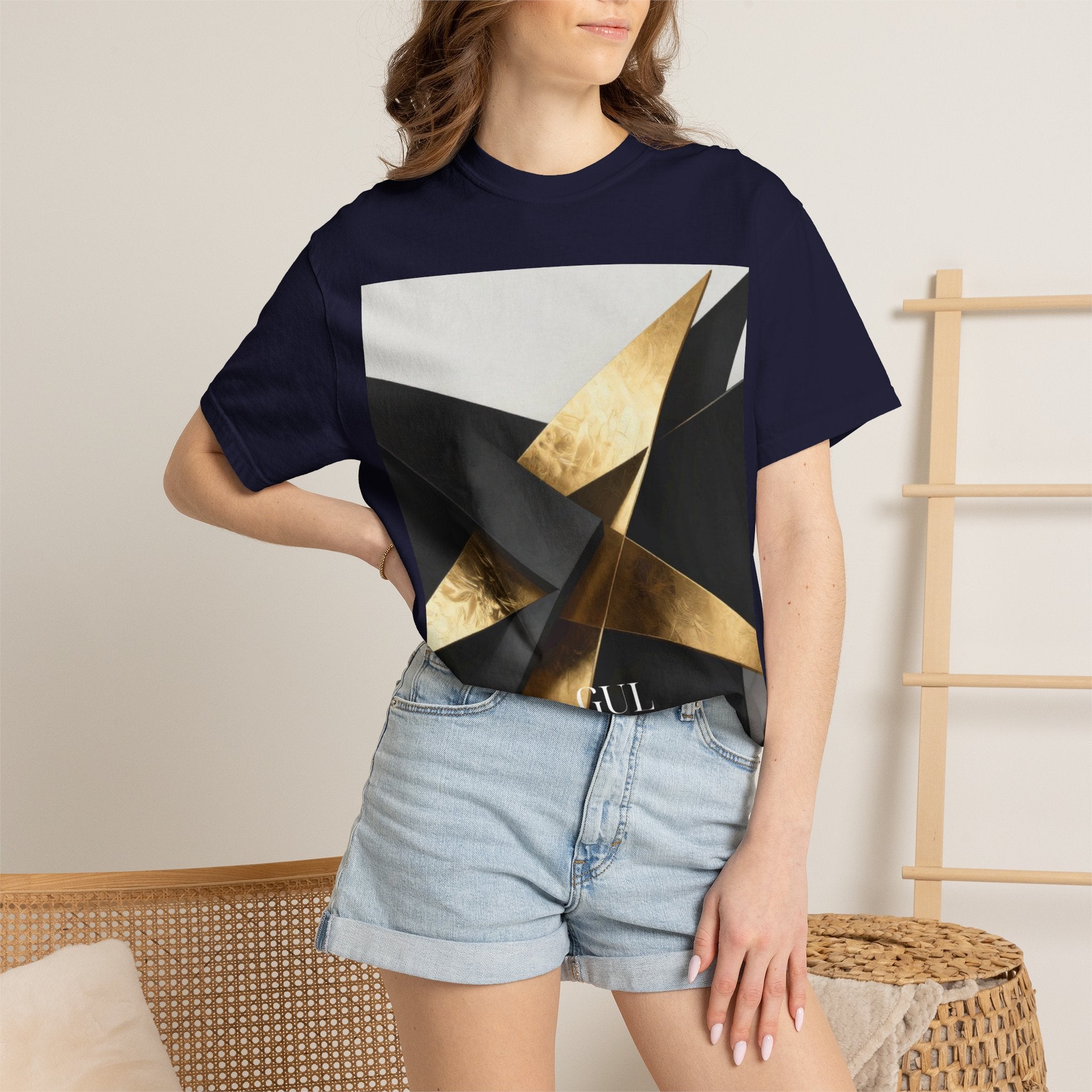 Graphic T-Shirt — Modern Gold Abstract & Mountain Photo Print