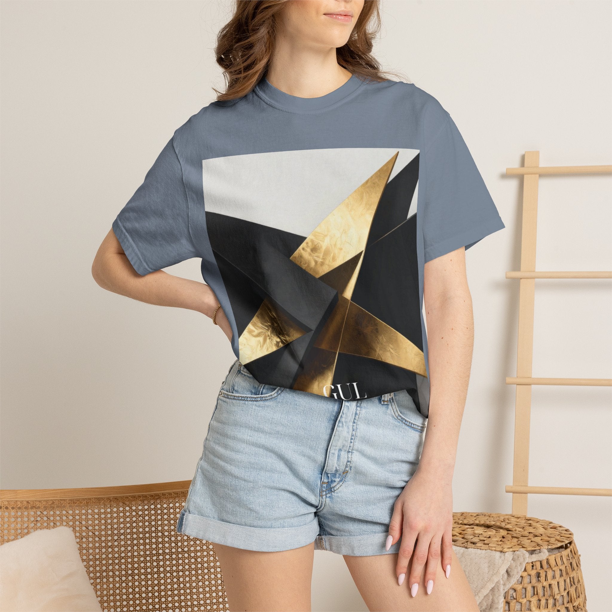 Graphic T-Shirt — Modern Gold Abstract & Mountain Photo Print