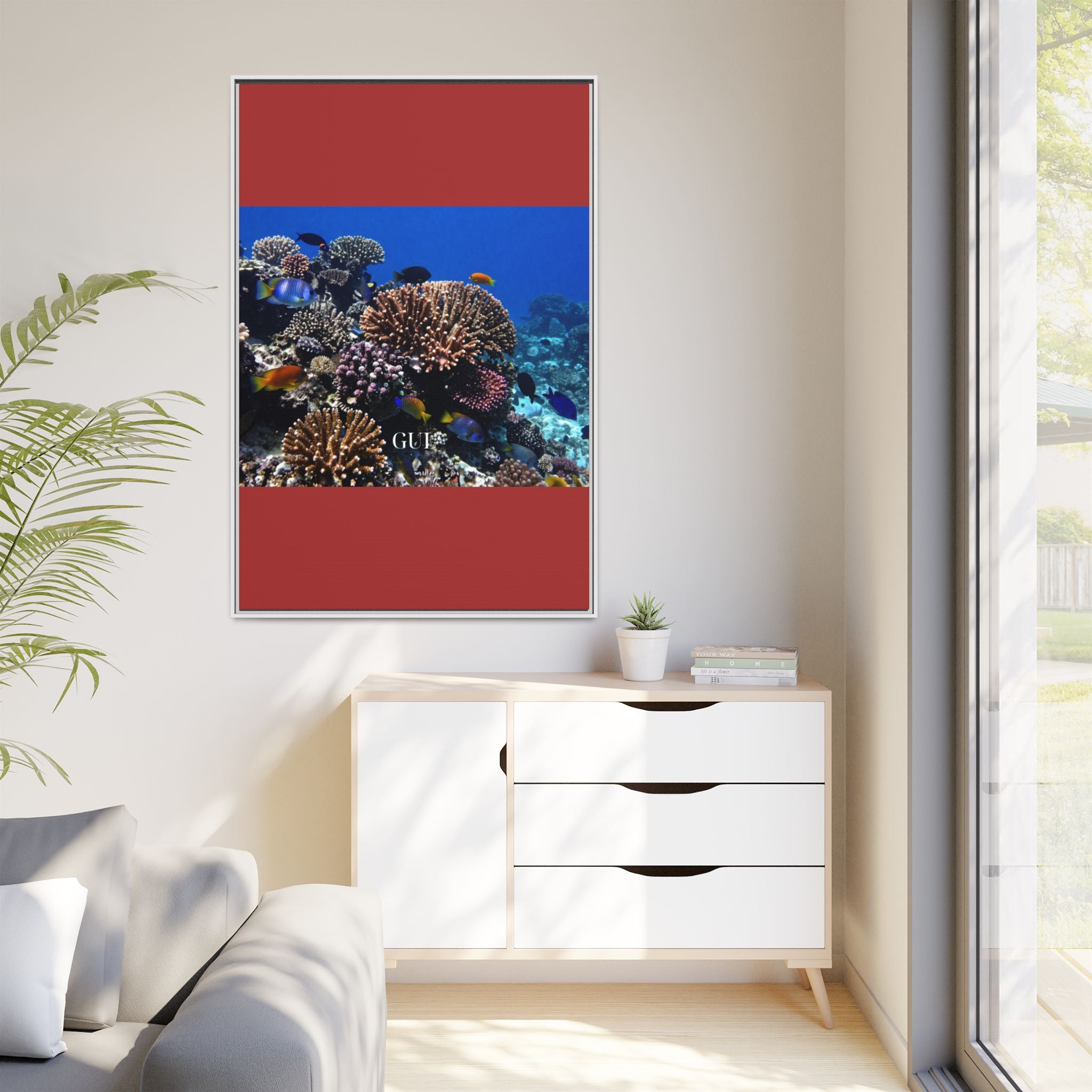 Framed Coral Reef Matte Canvas Wall Art — Tropical Ocean Photography Print