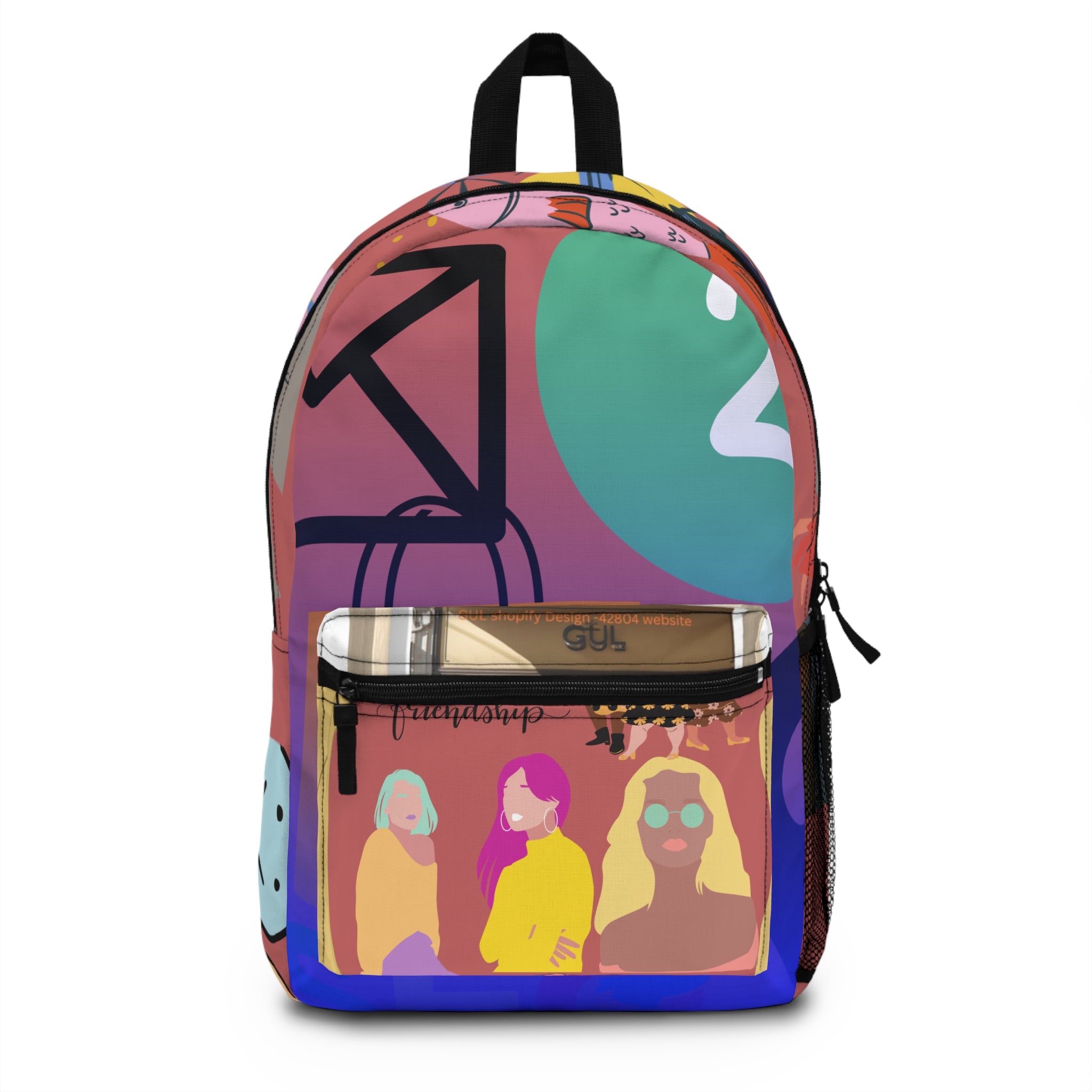 Retro Pop Art Smiley Backpack — Colorful Feminine Graphic School Bag