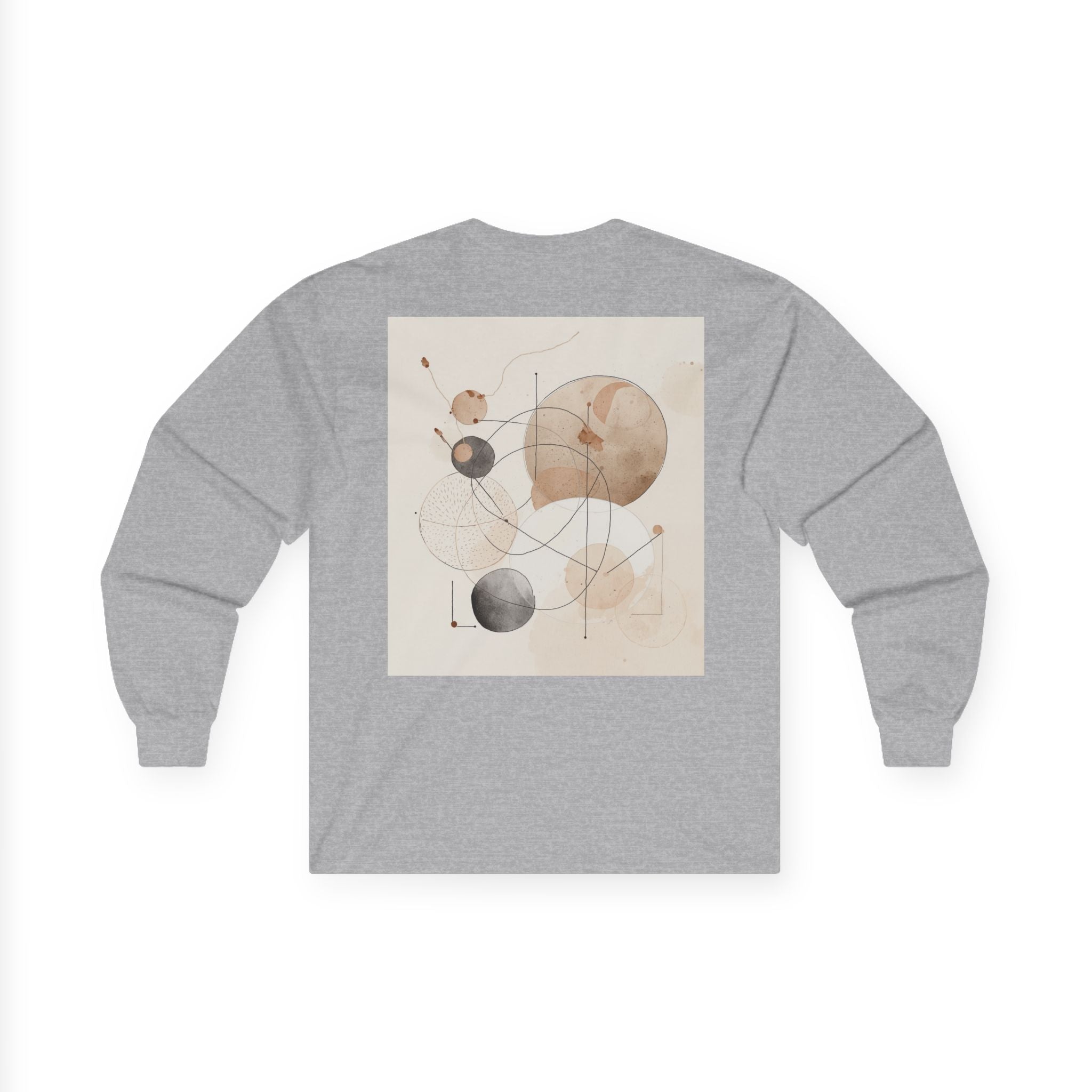 Abstract Geometric Art Long Sleeve Tee — Neutral Circle Composition