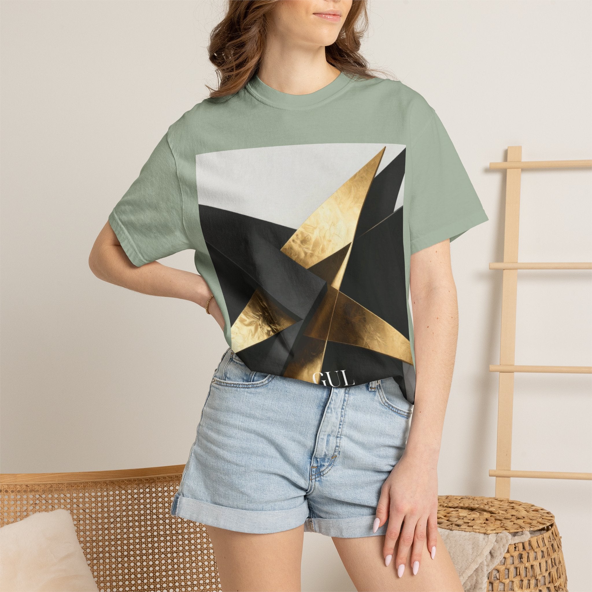 Graphic T-Shirt — Modern Gold Abstract & Mountain Photo Print