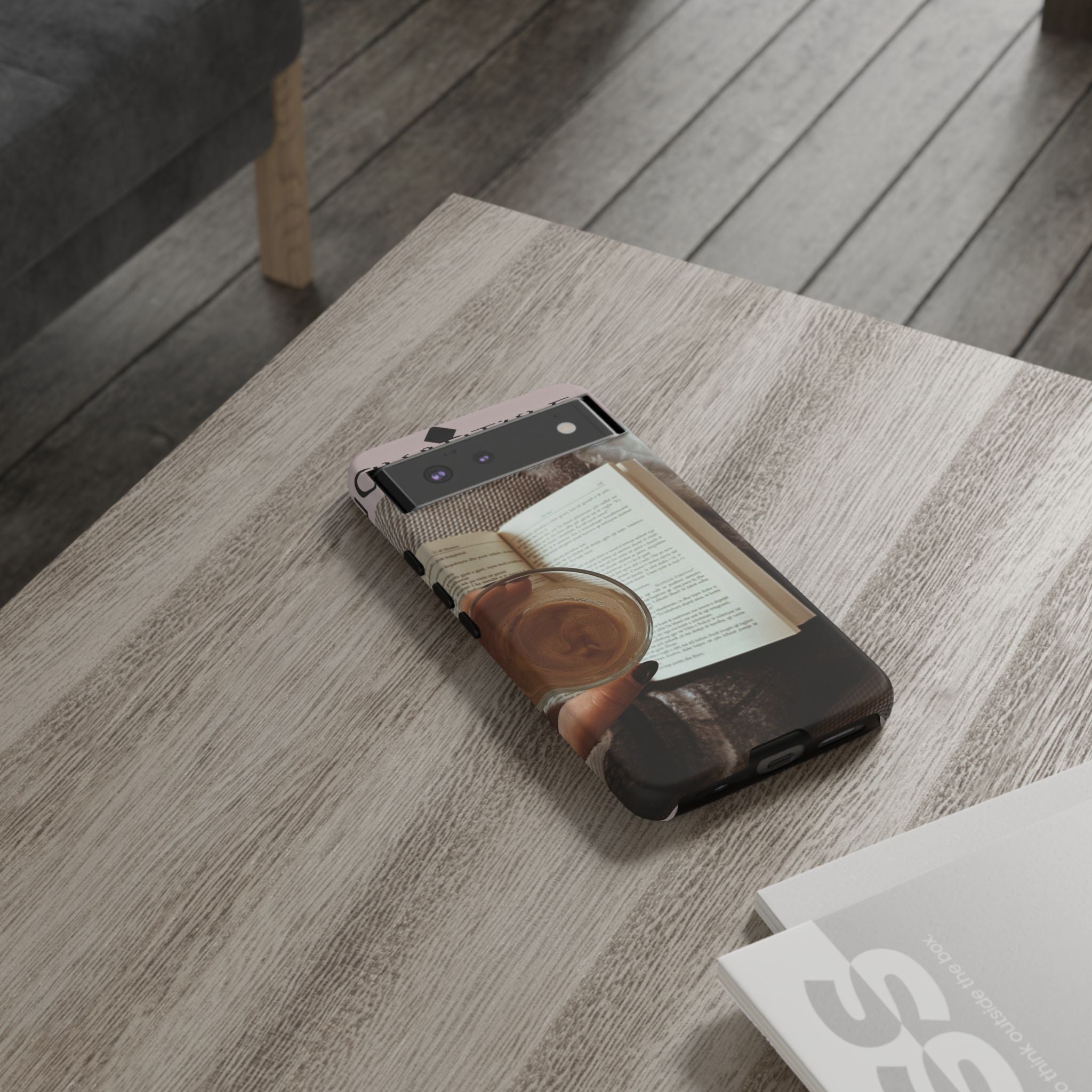 Cozy Reading Phone Case — Coffee & Book Protective Cover