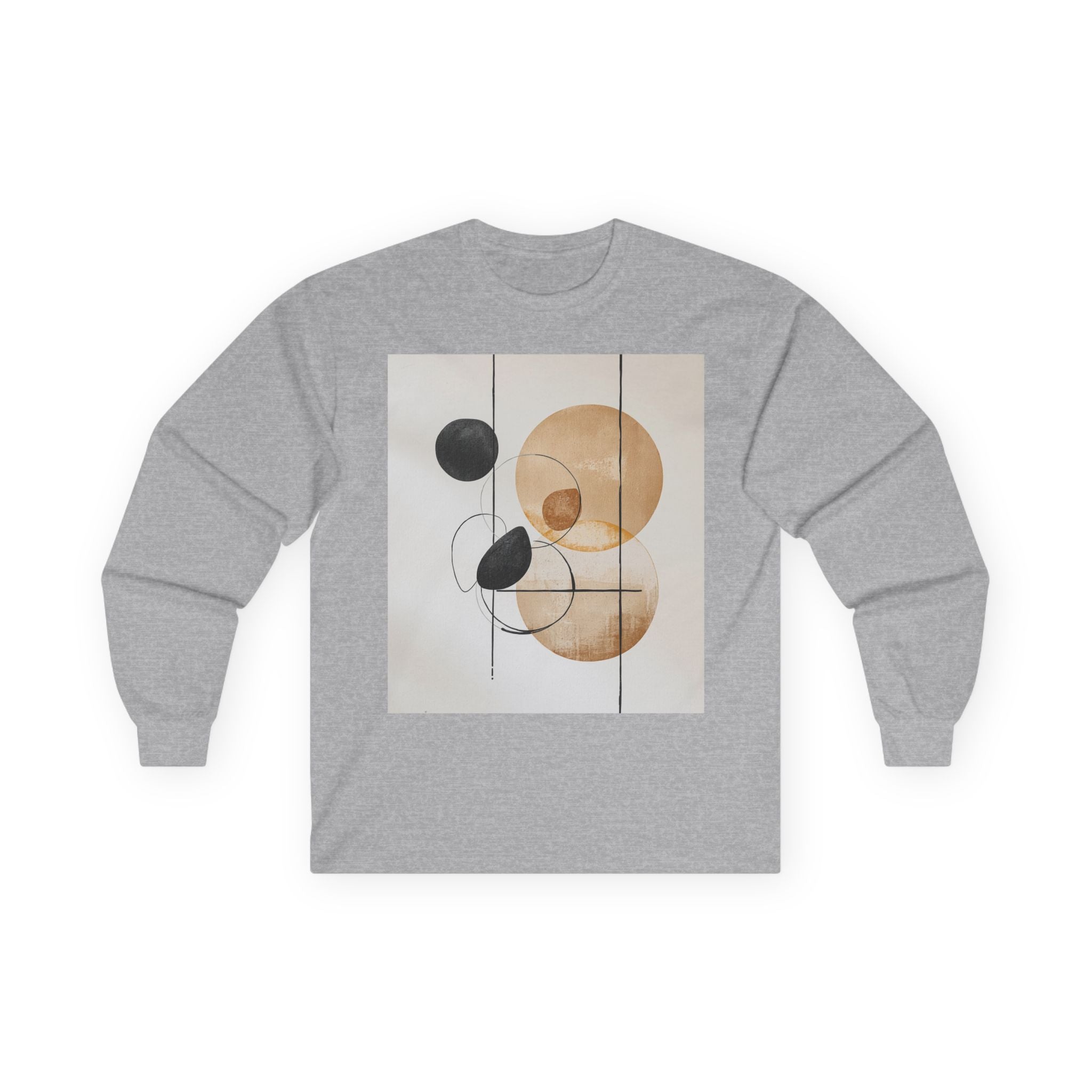 Abstract Geometric Art Long Sleeve Tee — Neutral Circle Composition