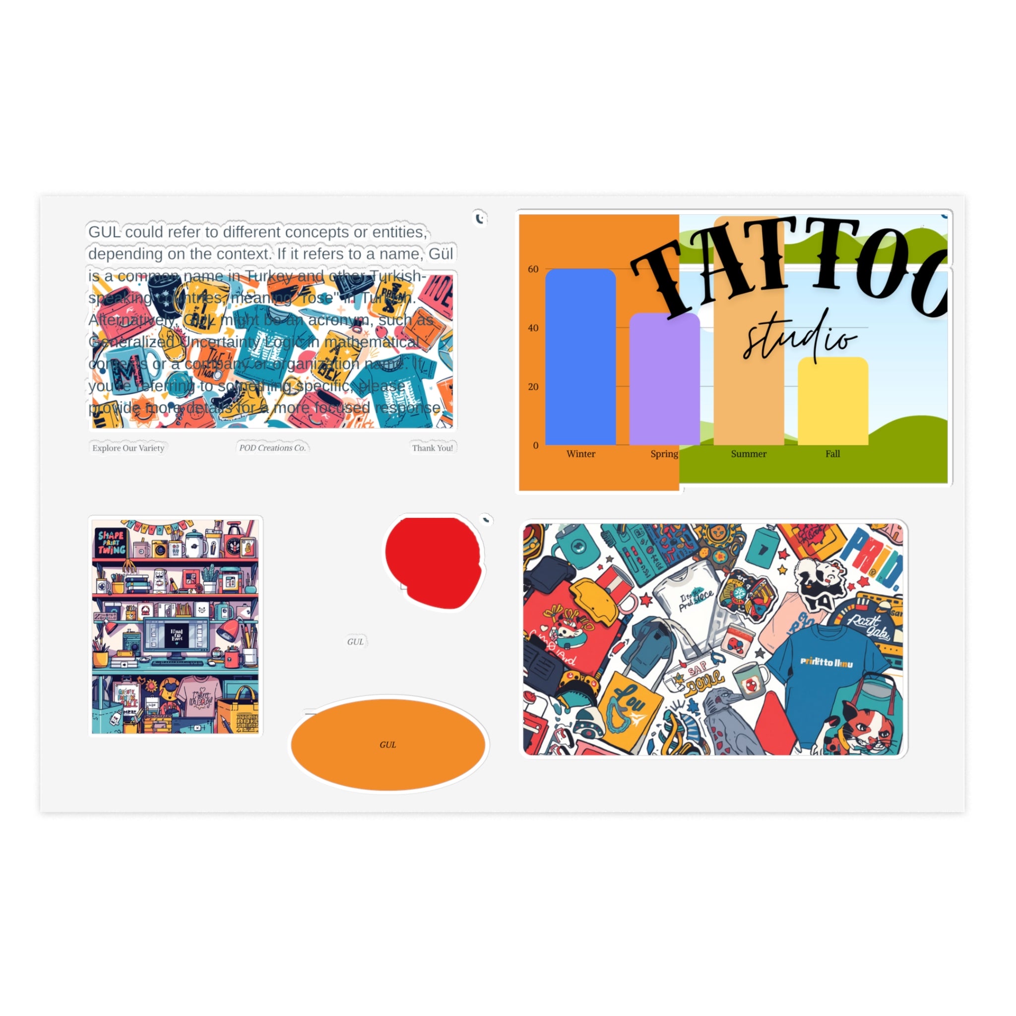 Colorful Sticker Sheets — Retro Tattoo & Pop Art Icons