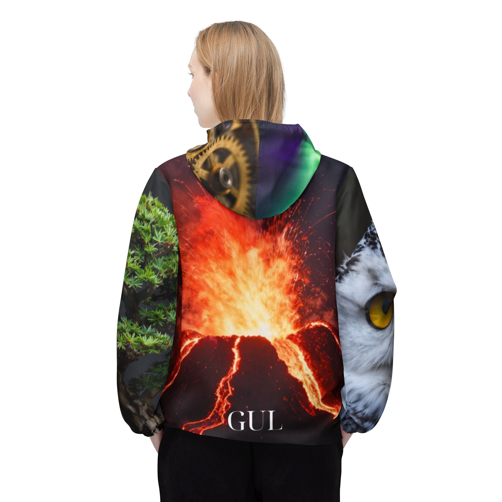 Nature Montage Windbreaker Jacket – Owl, Polar Bear & Volcano All-Over Print
