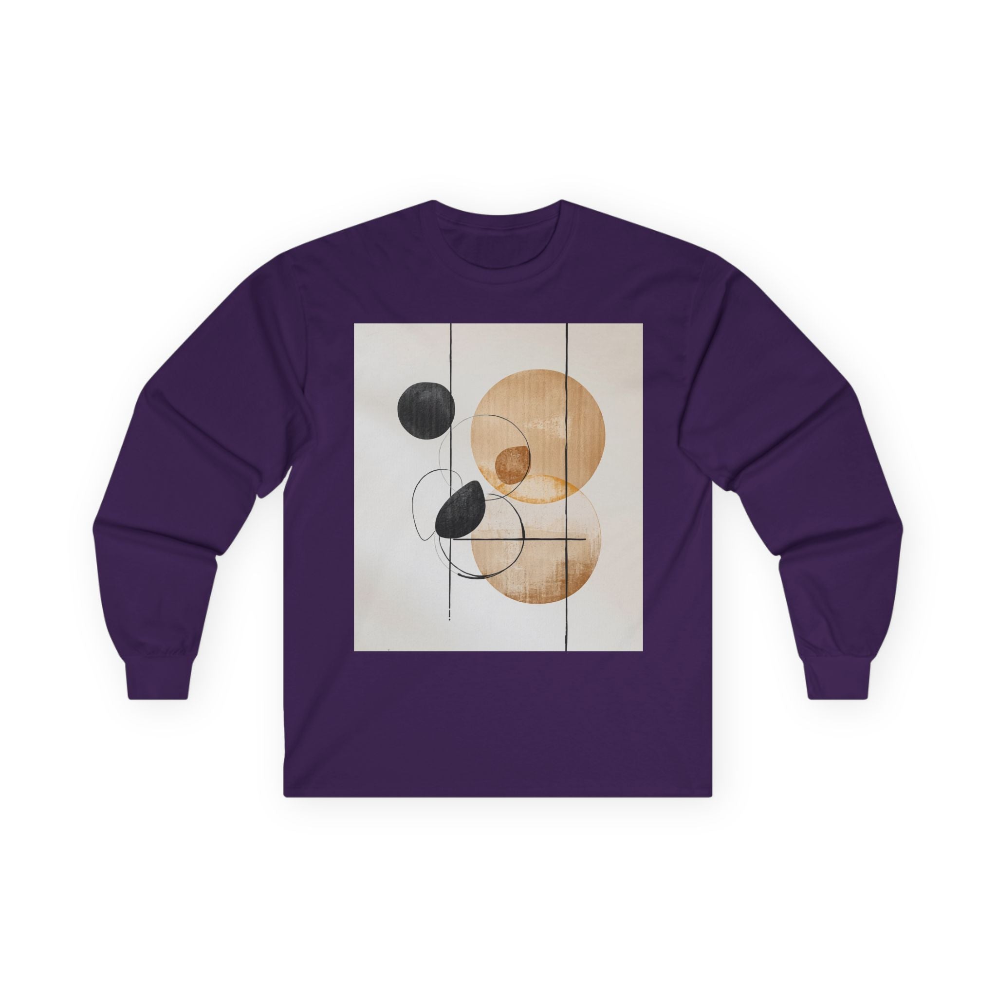 Abstract Geometric Art Long Sleeve Tee — Neutral Circle Composition