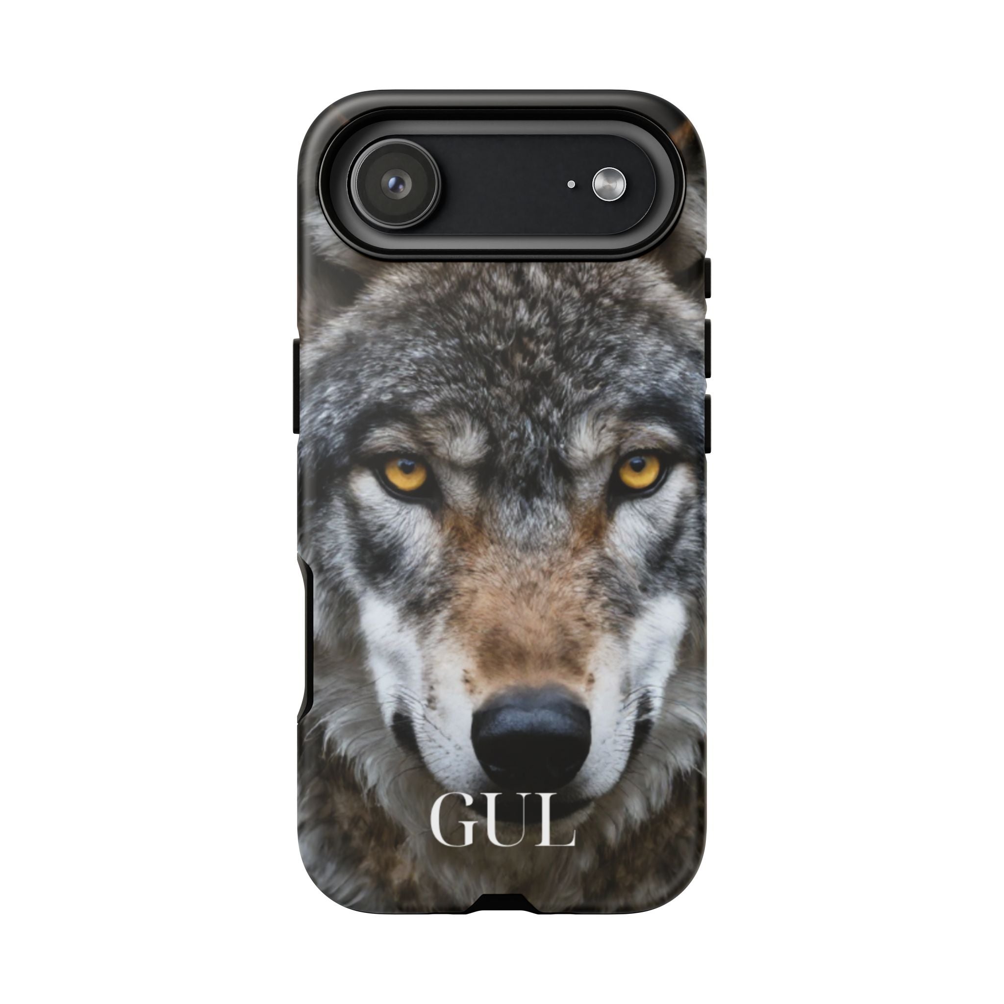 Wolf Eyes Phone Case — Fierce Wildlife iPhone Protective Case with ‘GUL’ Text