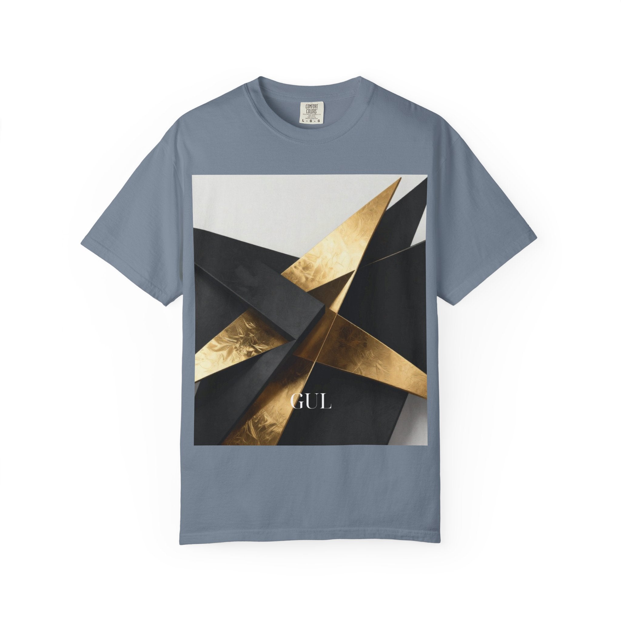 Graphic T-Shirt — Modern Gold Abstract & Mountain Photo Print