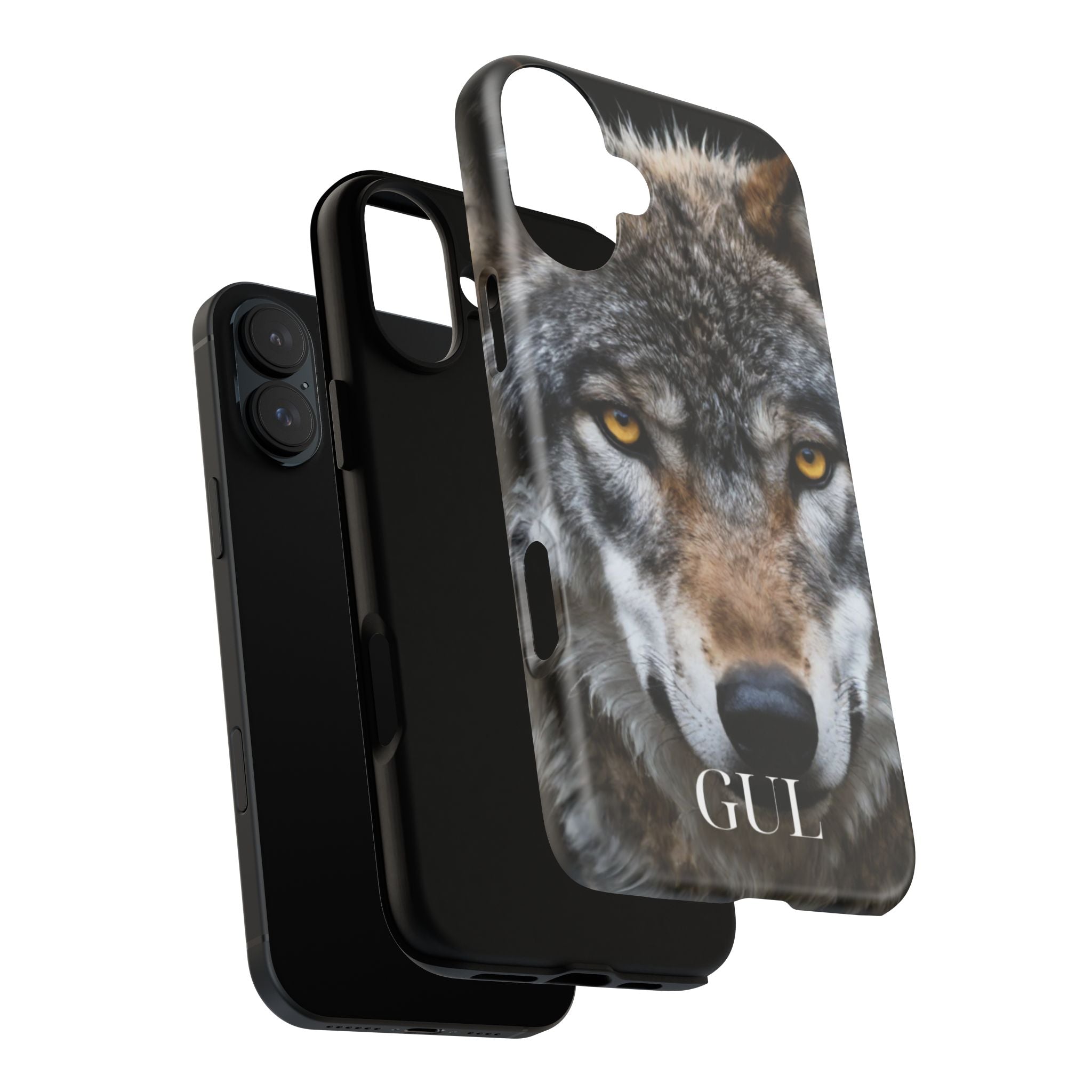 Wolf Eyes Phone Case — Fierce Wildlife iPhone Protective Case with ‘GUL’ Text