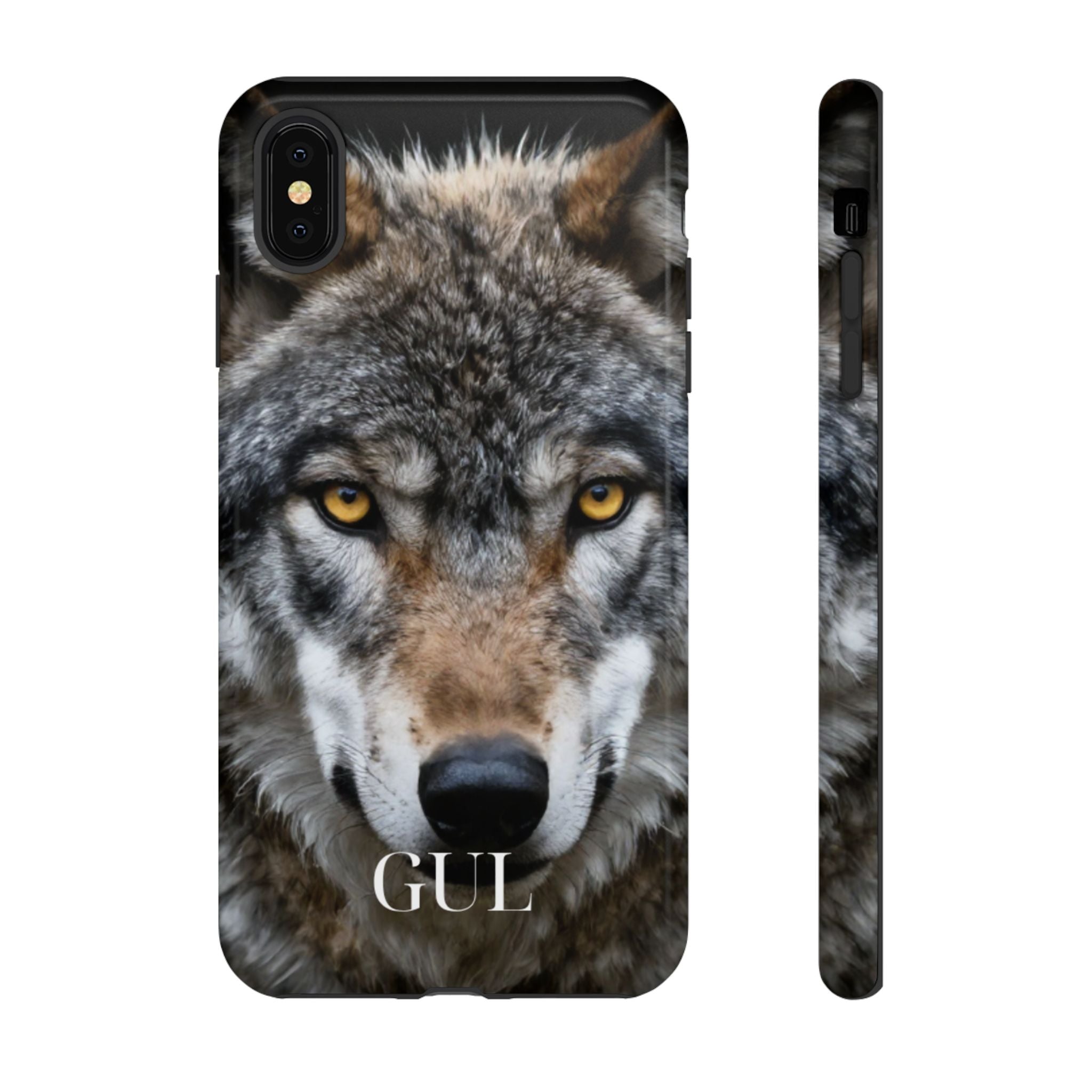 Wolf Eyes Phone Case — Fierce Wildlife iPhone Protective Case with ‘GUL’ Text