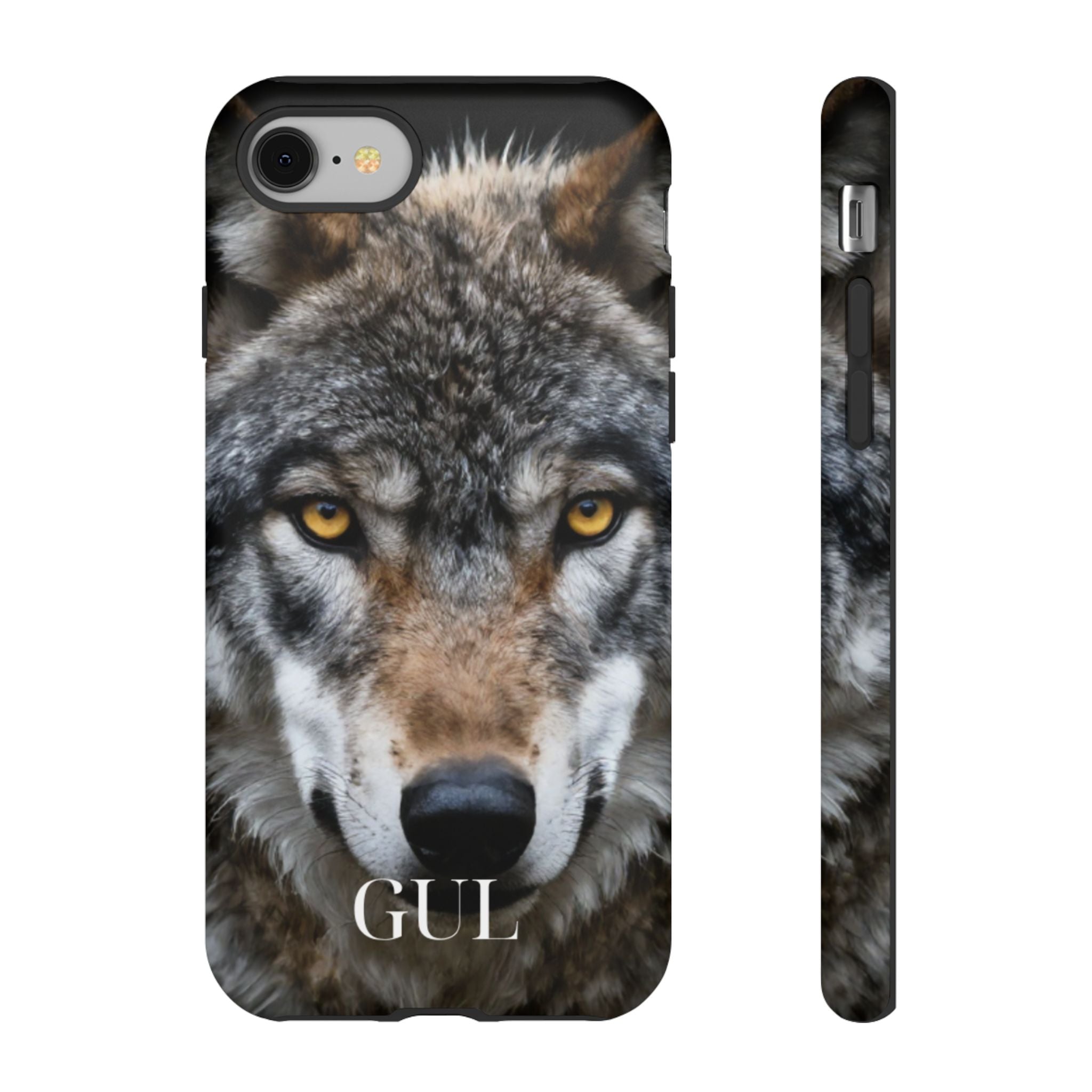 Wolf Eyes Phone Case — Fierce Wildlife iPhone Protective Case with ‘GUL’ Text