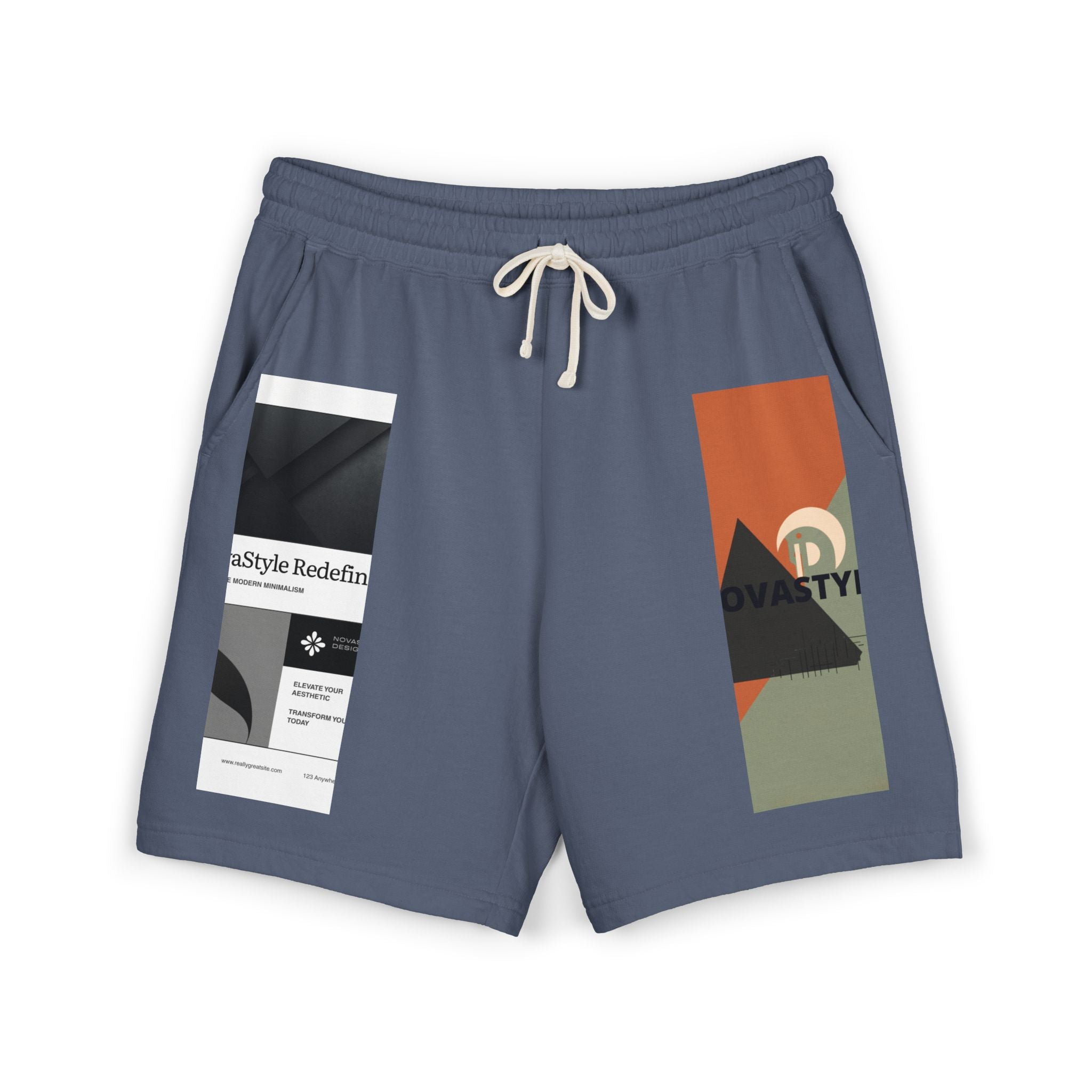 Graphic Fleece Sweat Shorts — Minimal Abstract Panel Design