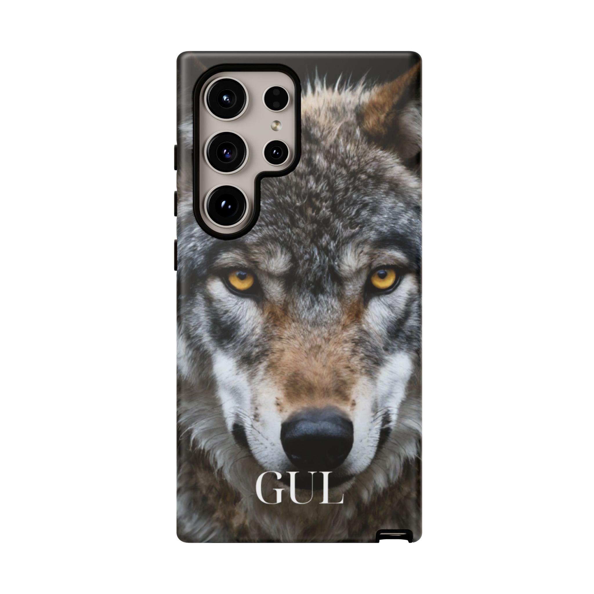 Wolf Eyes Phone Case — Fierce Wildlife iPhone Protective Case with ‘GUL’ Text